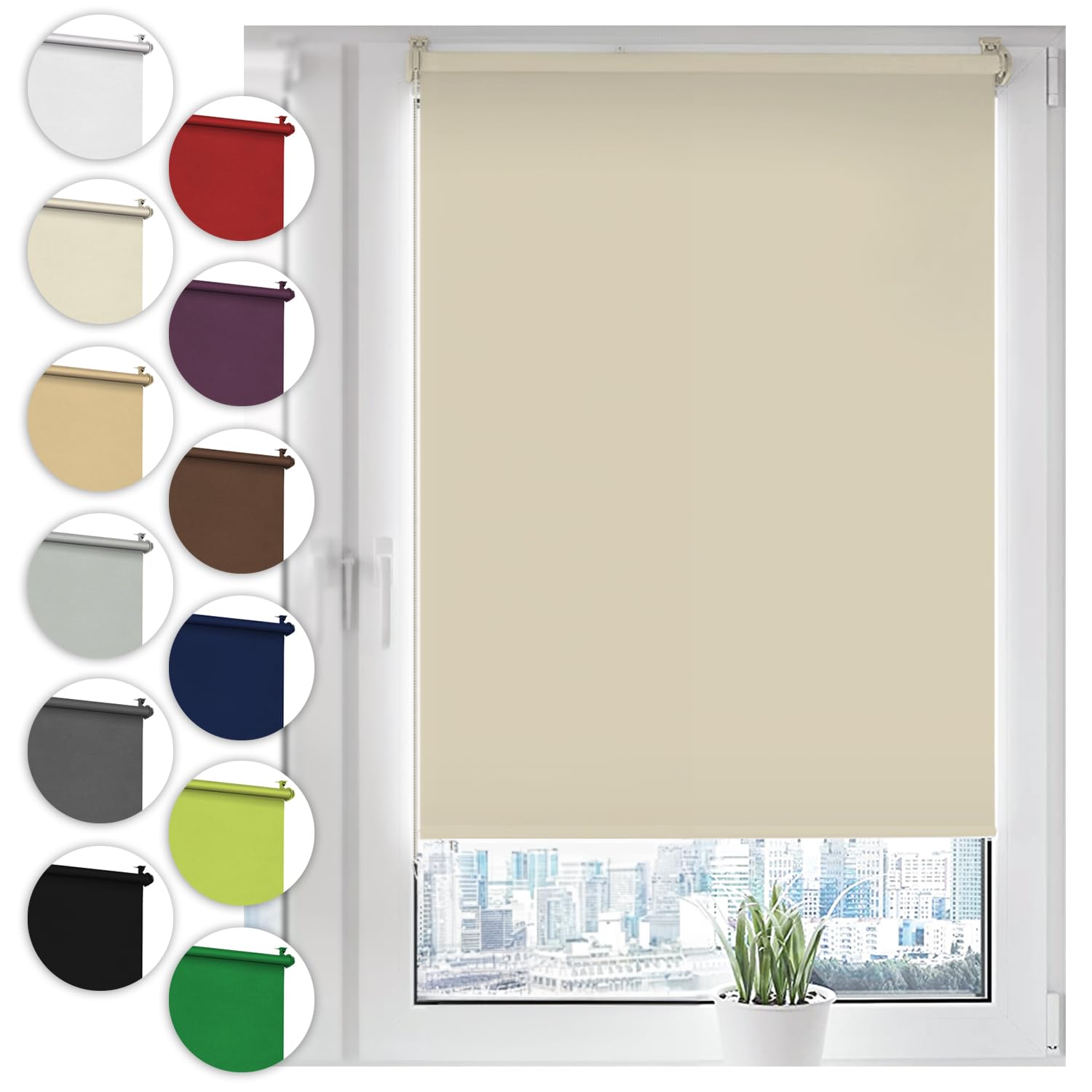 Sonello Tenda a rullo oscurante Klemmfix senza Forare 50cm x 130cm crema, tenda avvolgibile oscurante con morsetti e con catenella per finestre e porte, Blackout, opaco, Protezione Solare