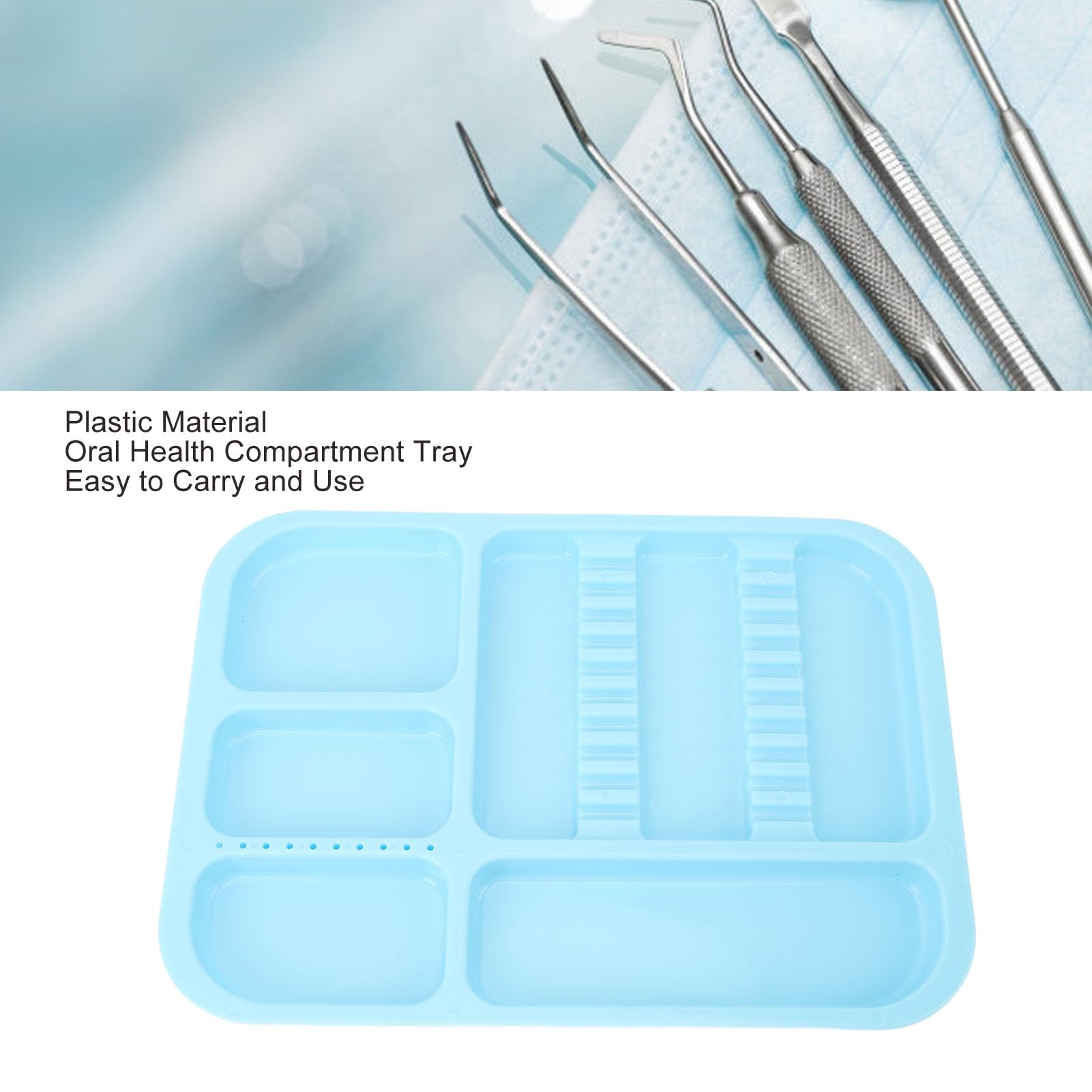 Yinhing Tablett für Orale Instrumente, Geteilter, Separater Instrumentenhalter, Tablett für Orale Instrumente aus Kunststoff in Elegantem Blau für die Organisation und Aufbewahrung von Instrumenten