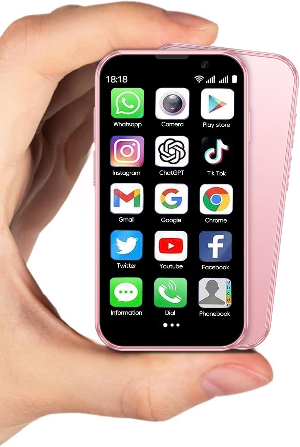 Mini Phone Unlocked,3.0 Inch Display Mini Smartphone Android Unlocked, Dual Camera Dual SIM Small Phone,1000Ah 3G Cell Phone for Kids/Student/Backup/Travel,2GB+16GB/128GB (Pink)