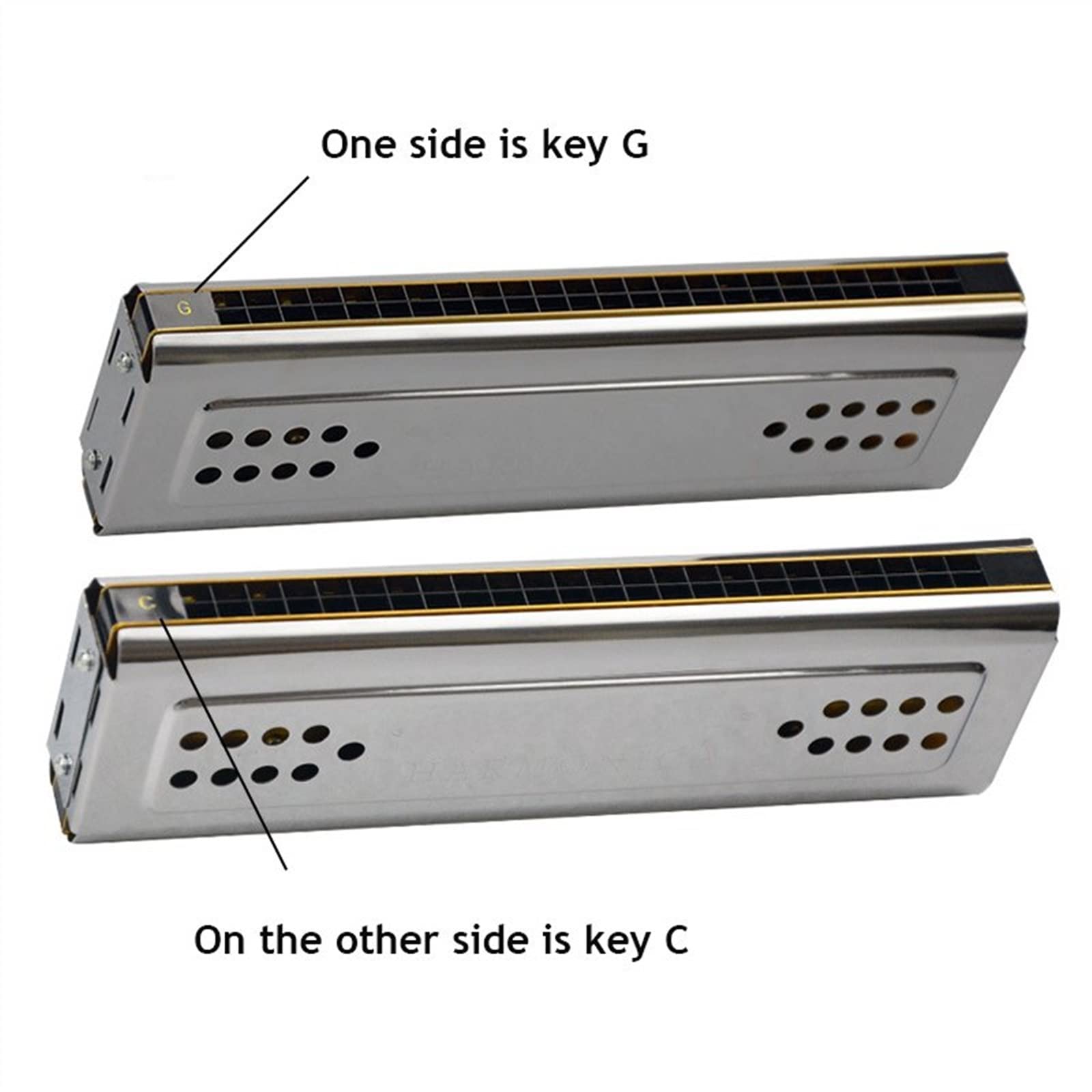 Set di Chiavi per Armonica A Doppio Lato A 24 Fori C&G Tone 2 in 1 Tremolo Bass Mouth Organ Strumento Musicale A Fiato Armonica per Principianti