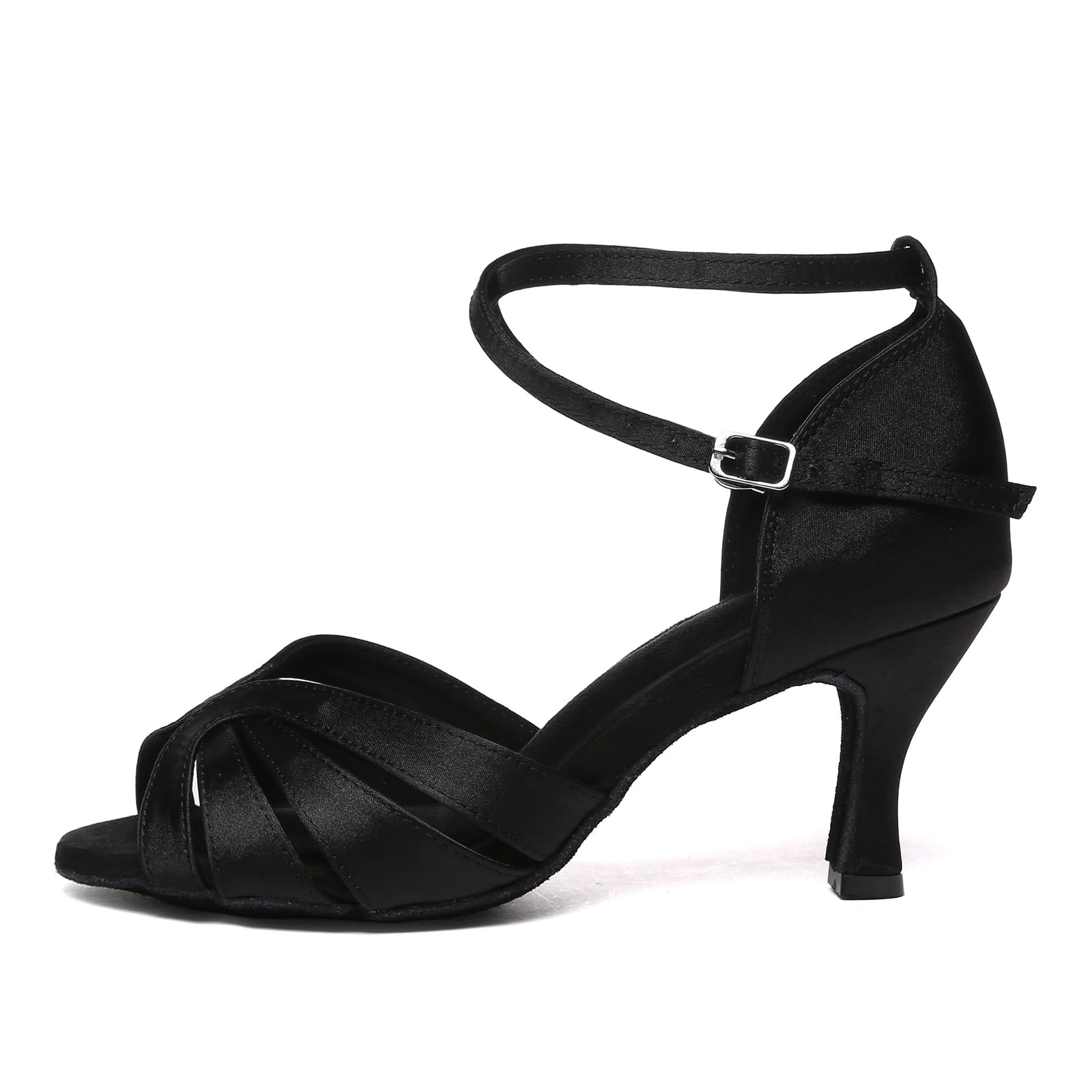Uonpie Womens Latin Dance Shoes Satin Ballroom Salsa Tango Performance Practice Dance Shoes Black, 7 US