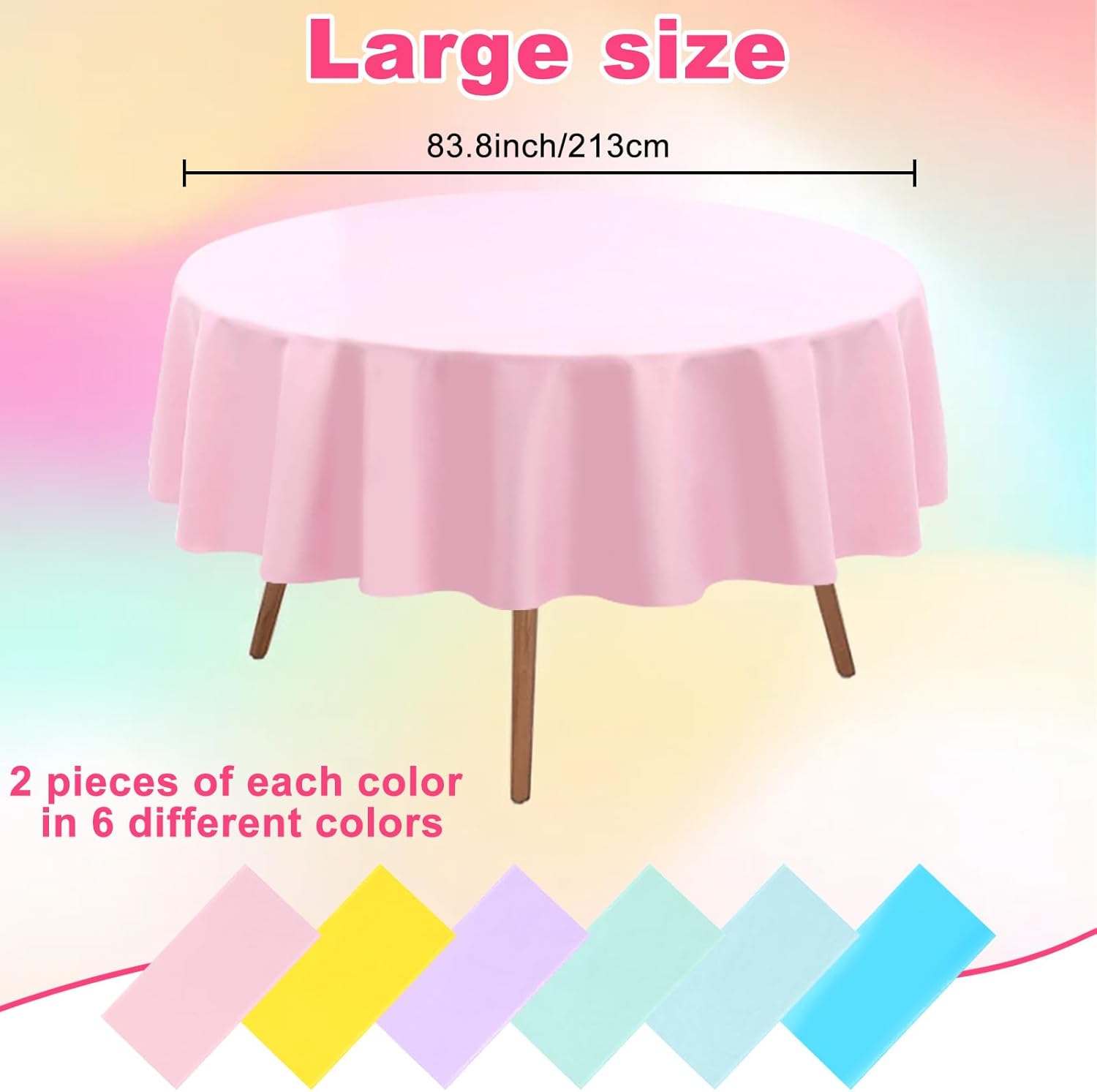 12 Pcs Round Easter Tablecloths, Plastic Pastel Color Table Cloths Plastic Disposable Tablecloth Pastel Table Cover for Spring Easter Birthday Baby Shower Wedding Girls Birthday Party Decorations