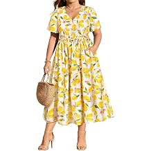RITERA Plus Size Summer Dresses V Neck Short Sleeve Wedding Gust Dress