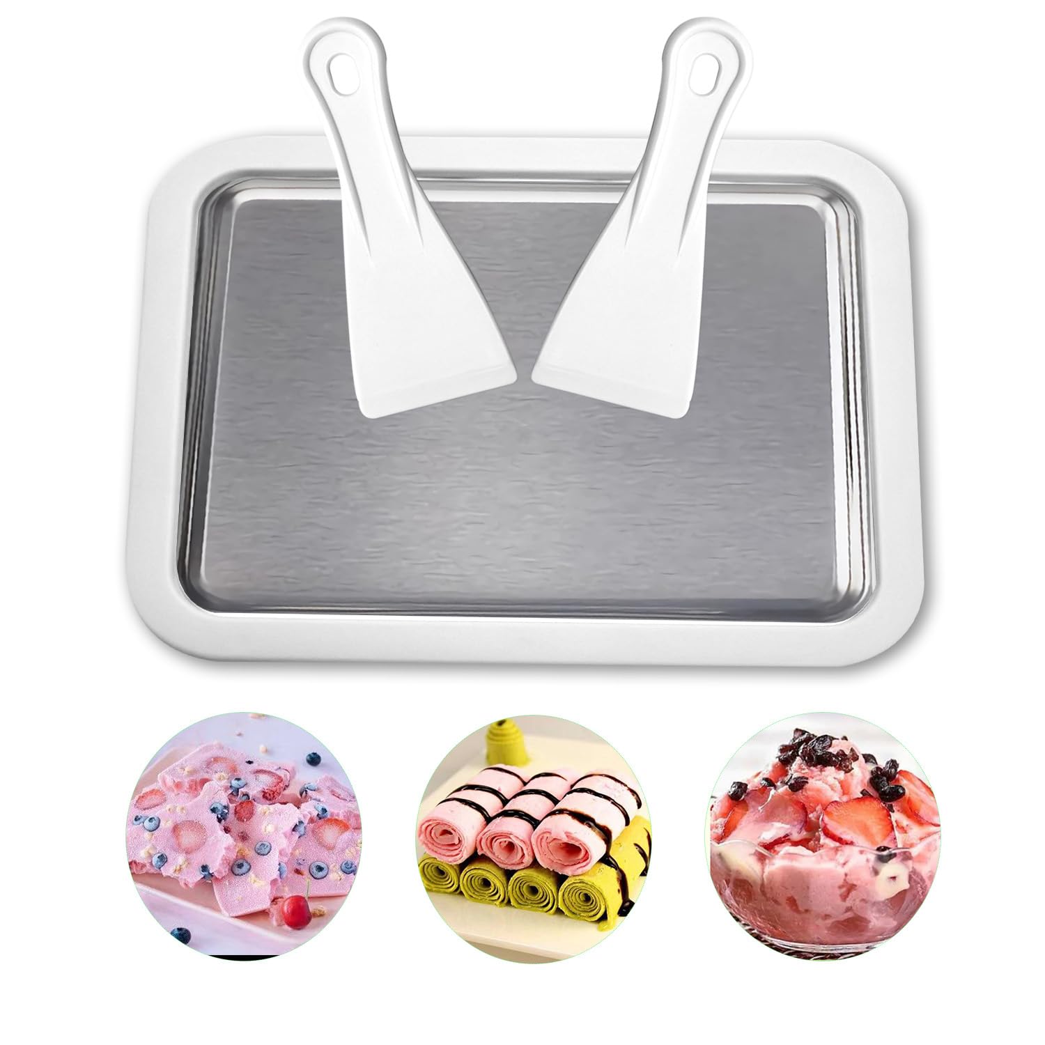 Ice Cream Roller Maker Instant Ice Cream Plate with 2 Spatulas, 26x21cm Rolled Ice Cream Maker for Sorbet Frozen Yogurt Gelato, Homemade DIY Frozen Yogurt Maker Machine for Children Home Family