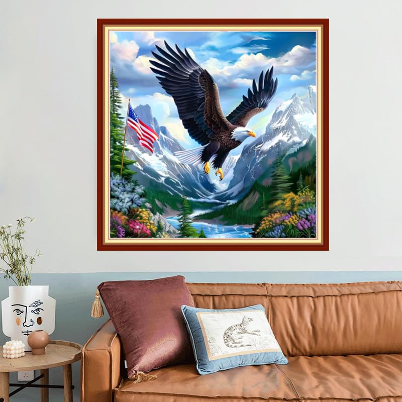 Image of Joyhoor Stamped Cross Stitch Kits for Beginners, Needlepoint Kits for Adults, 11CT Counted Embroidery Kits-Eagle Flag 18x18 inchs
