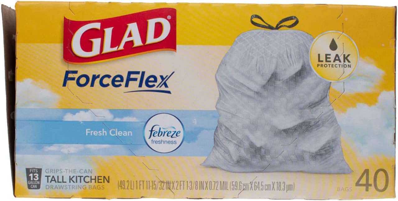 CLOROX Glad Tall Kitchen Bags 13 Gal. 0.90mil White 40 Bags/Box