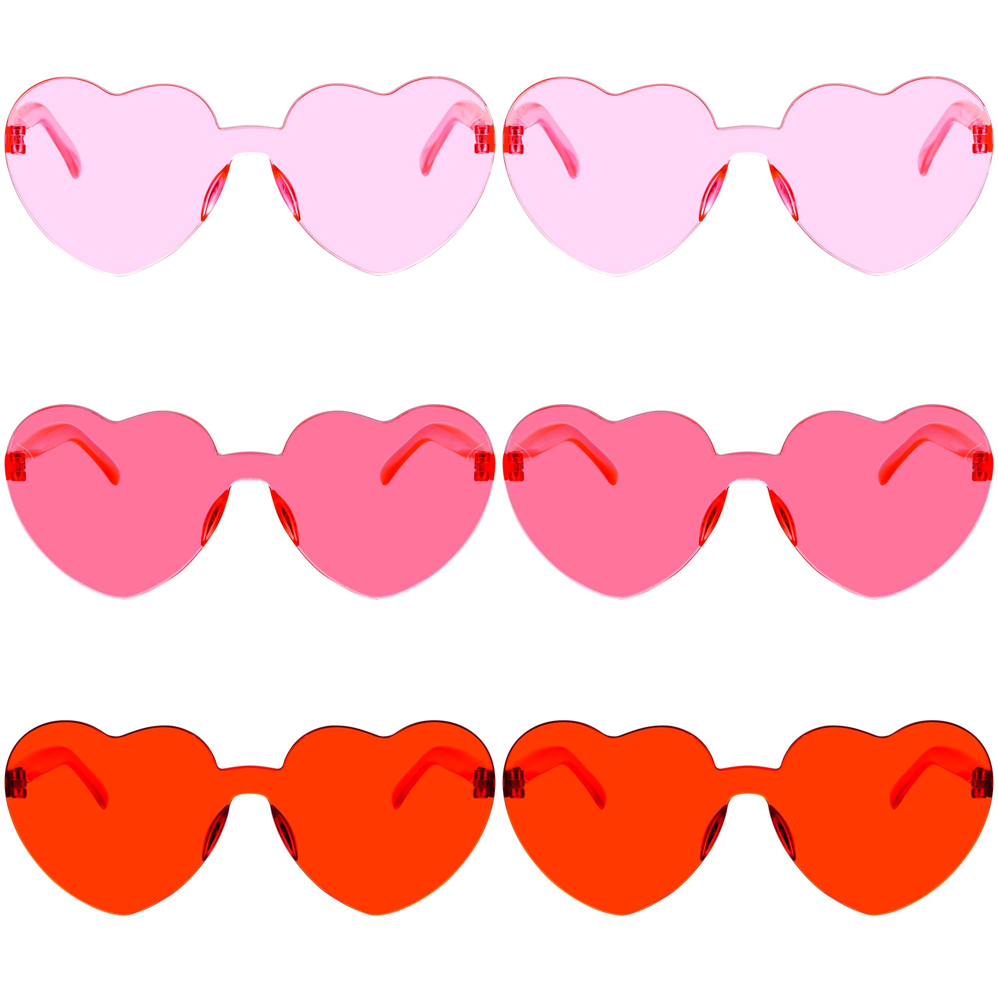 Fengek 6 Pcs Heart Shape Sunglasses Frameless Transparent Glasses Party Favors for Women, Multicolor 5