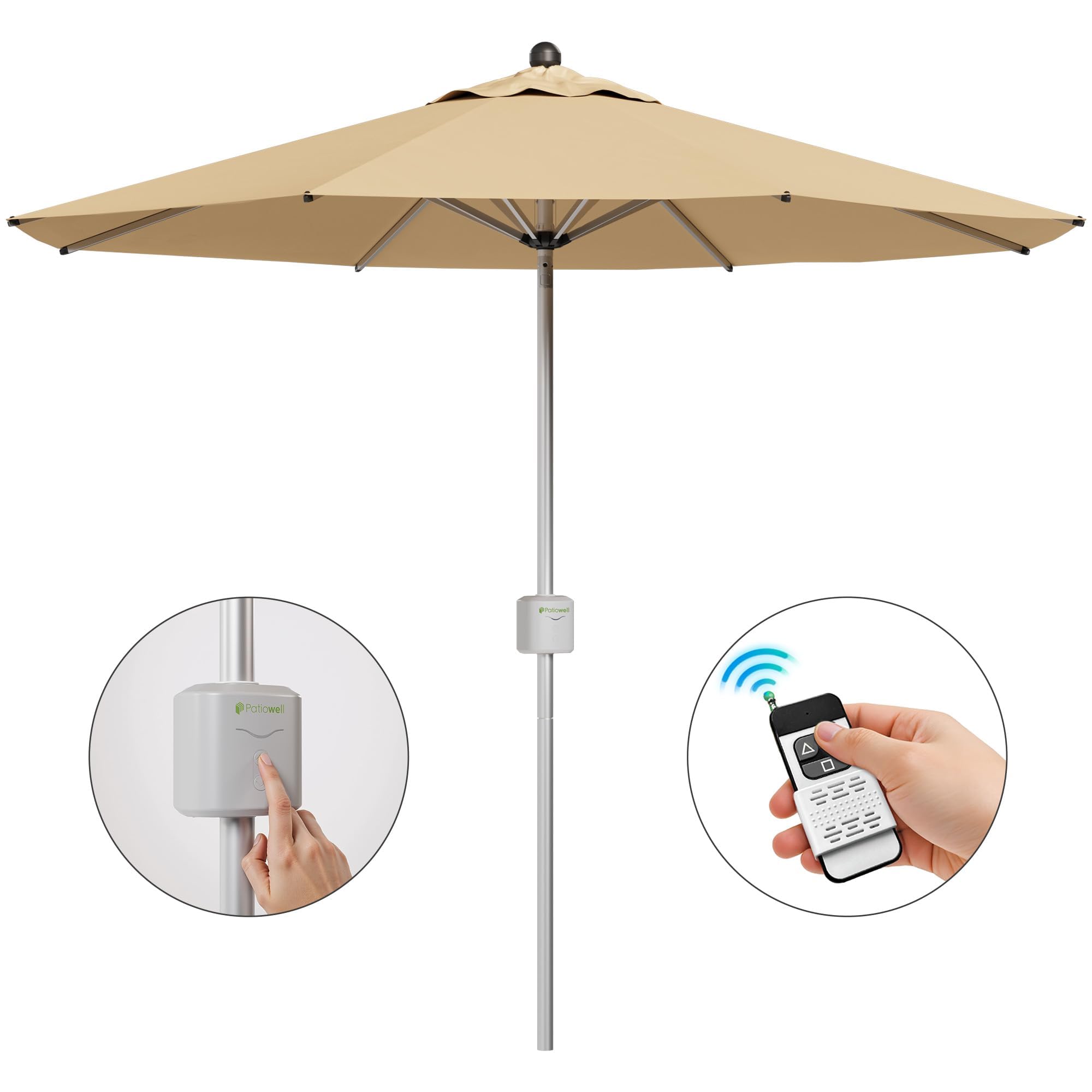 Patiowell Motorized Patio Umbrella, Remote Outdoor Umbrella with Heavy Duty Aluminum Frame, Removable Power Bank and Push Button Tilt for Backyard, Pool, Garden, Beach