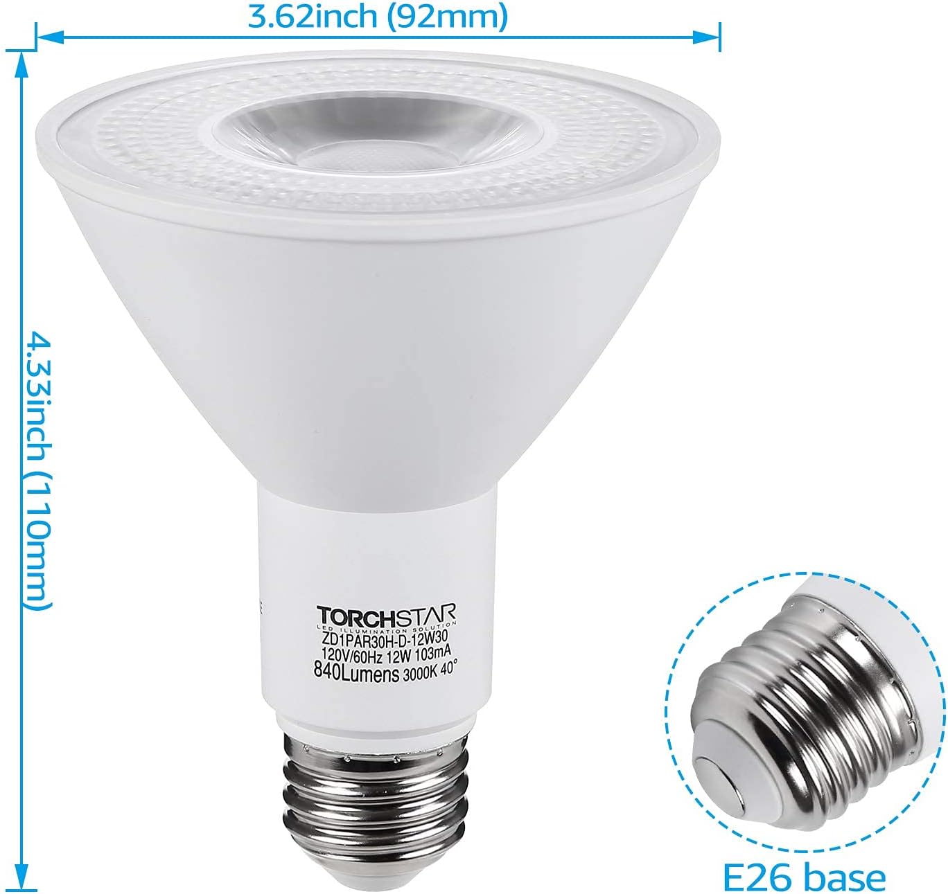 🛒 Flash Sale TORCHSTAR CRI90+ 12 Pack PAR30 LED Bulb Long Neck, Dimmable Spotlight Bulbs, 12W=75W, 3000K Warm White, UL & Energy Star Listed, 840LM, for Recessed Trim Lighting, Track Light