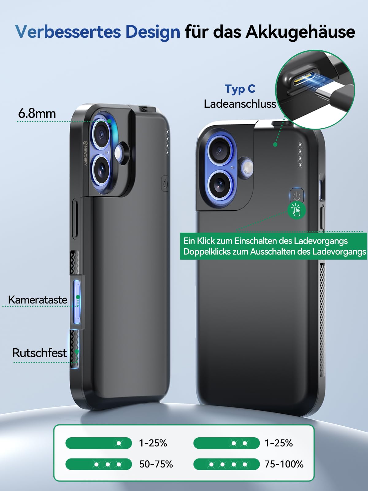 NEWDERY Akkuhülle für iPhone 16 ‌Serie (für iPhone 16)
