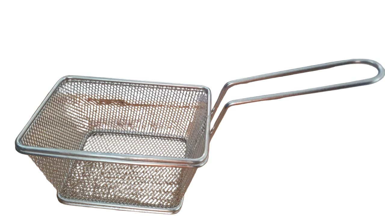 Matfa Frying Basket Mini Mesh Food Drainer with Antique Finish Fryer Chips & Serving Stainless Steel Basket | Commercial Strainer Net Cooking Tool Cookware, French Fries & Chicken 6x4x 3Inch