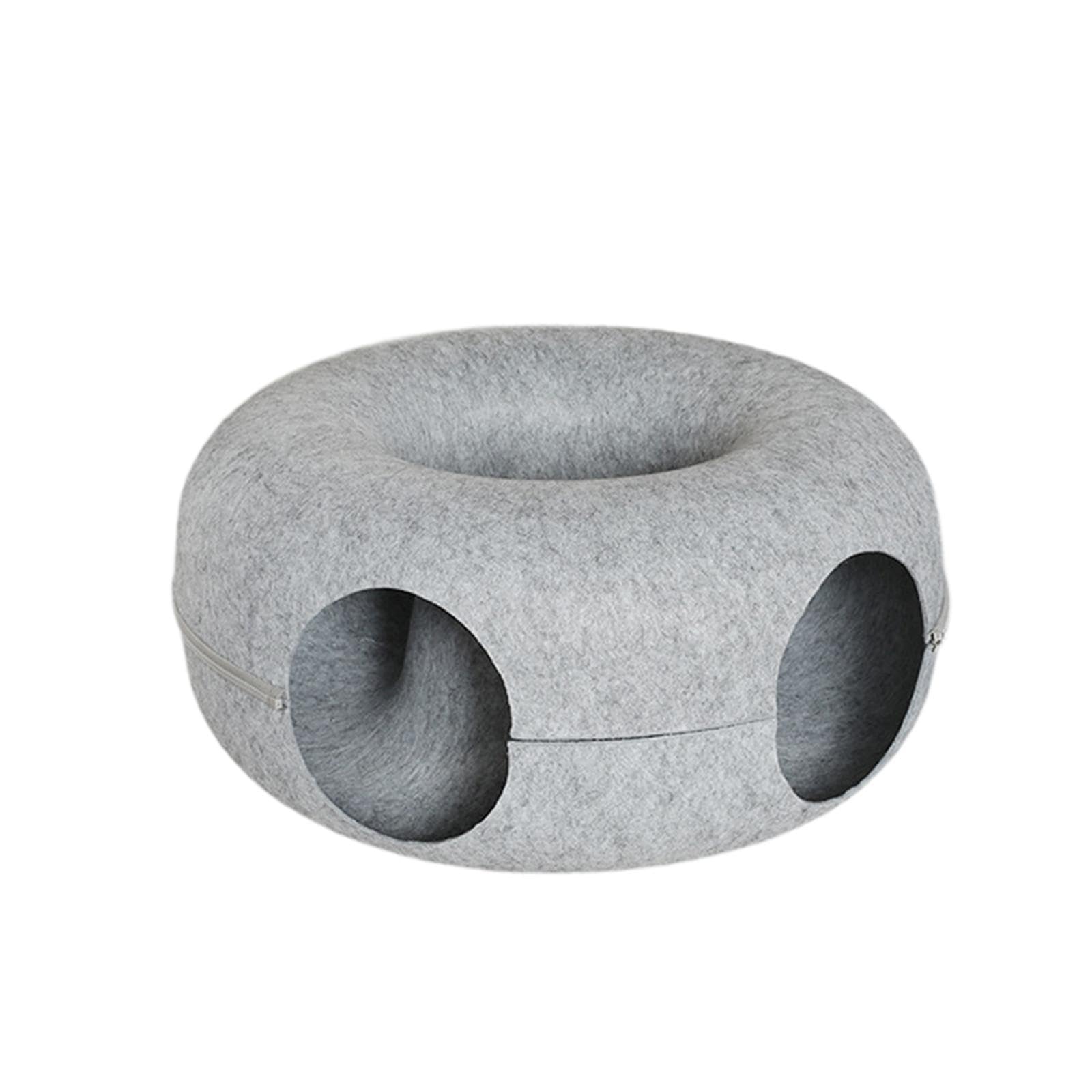 Tunnel en forme de donut pour chat gris clair avec lit interactif lavable