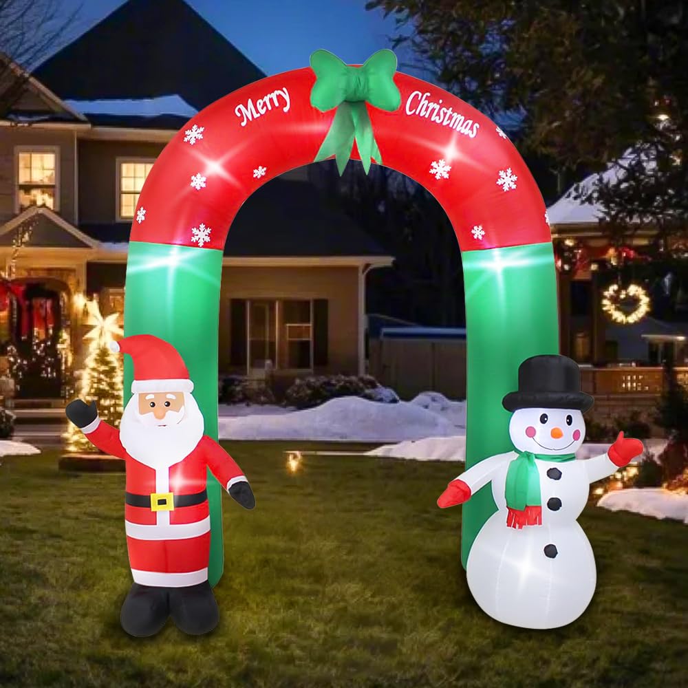 240 cm Arche Gonflable de Noël, Arche Gonflable Noël avec Père Noël et Bonhomme de Neige Gonflable Décoration, Intérieure Extérieure Noël pour Maison Vacances Cour Pelouse Jardin Fêtes