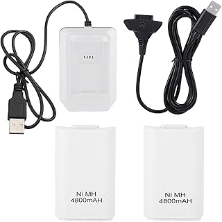 mumisuto Xbox 360 Controller bataryası, Xbox 360 için şarj edilebilir pil, 4800 mAh yedek pil, Xbox 360 için, şarj kablosu, şarj istasyonu (beyaz) - Ürün fiyat fırsatı