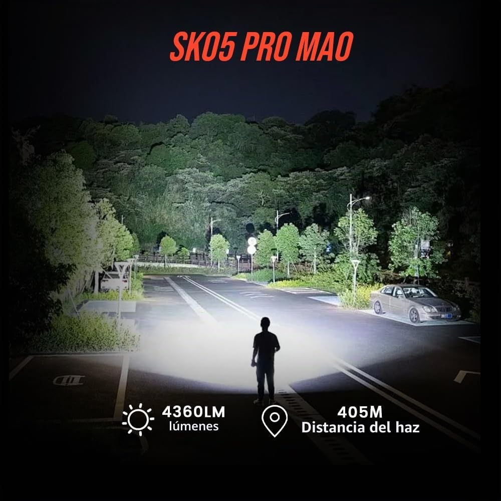 LOOP GEAR SK05 PRO Mao EDC Linterna 4360 lúmenes, linterna LED recargable de 8000 mAh y banco de energía, modos de iluminación 3 en 1 (inundación/punto/luz lateral) para camping, senderismo