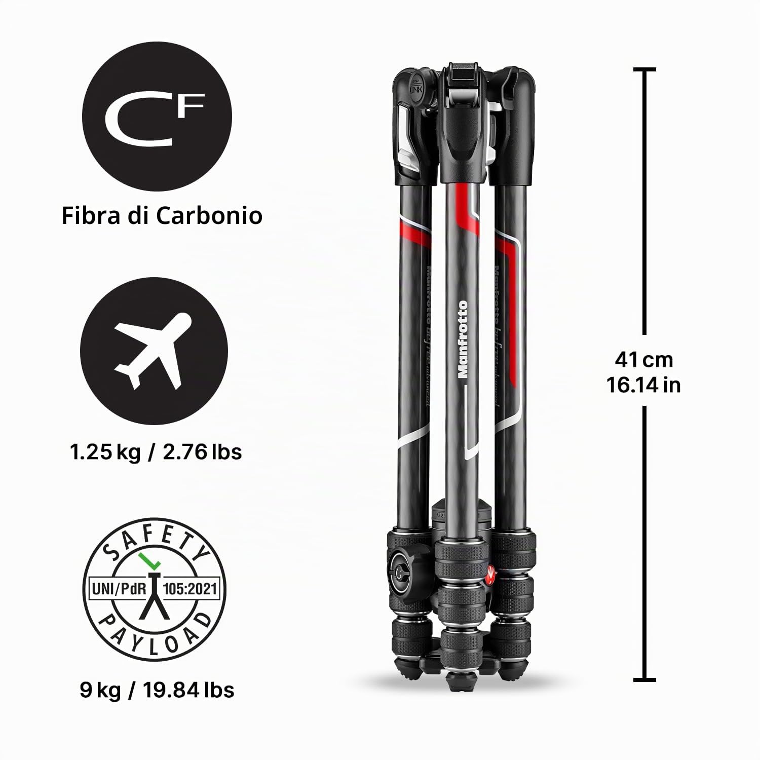 Manfrotto Befree - Treppiede da viaggio per fotocamera con testa fluida e chiusura a rotazione, portatile e compatto, treppiede in carbonio per fotocamere DSLR, Reflex, mirrorless, accessori per