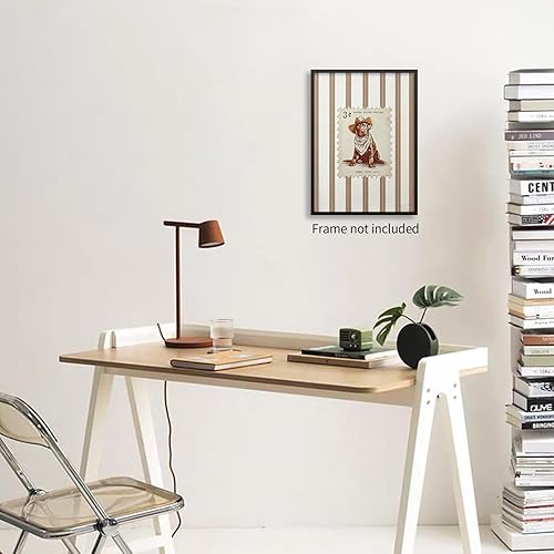 Miniatura 6 de Haitunone Arte de pared de perro vaquero vintage, divertidos pósteres de animales, retro, rústico, mediados oeste, a rayas, para oficina, sala de