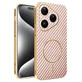 Yarxiawin Phone Case for Huawei Pura 80 Shockproof, Magnetic Ring for Huawei Pura 80 Case Silicone Slim Compatible with Magsafe Aesthetic Cover Leather Anti-Fingerprint (Pink)