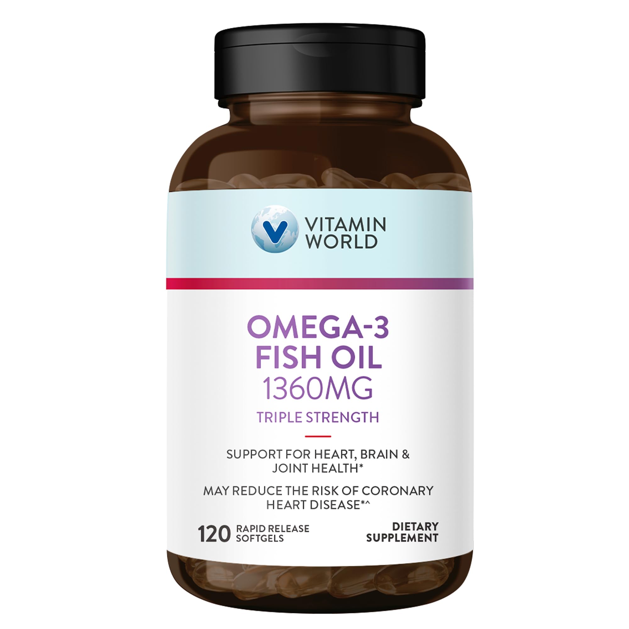 Vitamin World Triple Strength Omega 3 Fish Oil 1360 mg, 120 Softgels 120 Count (Pack of 1)