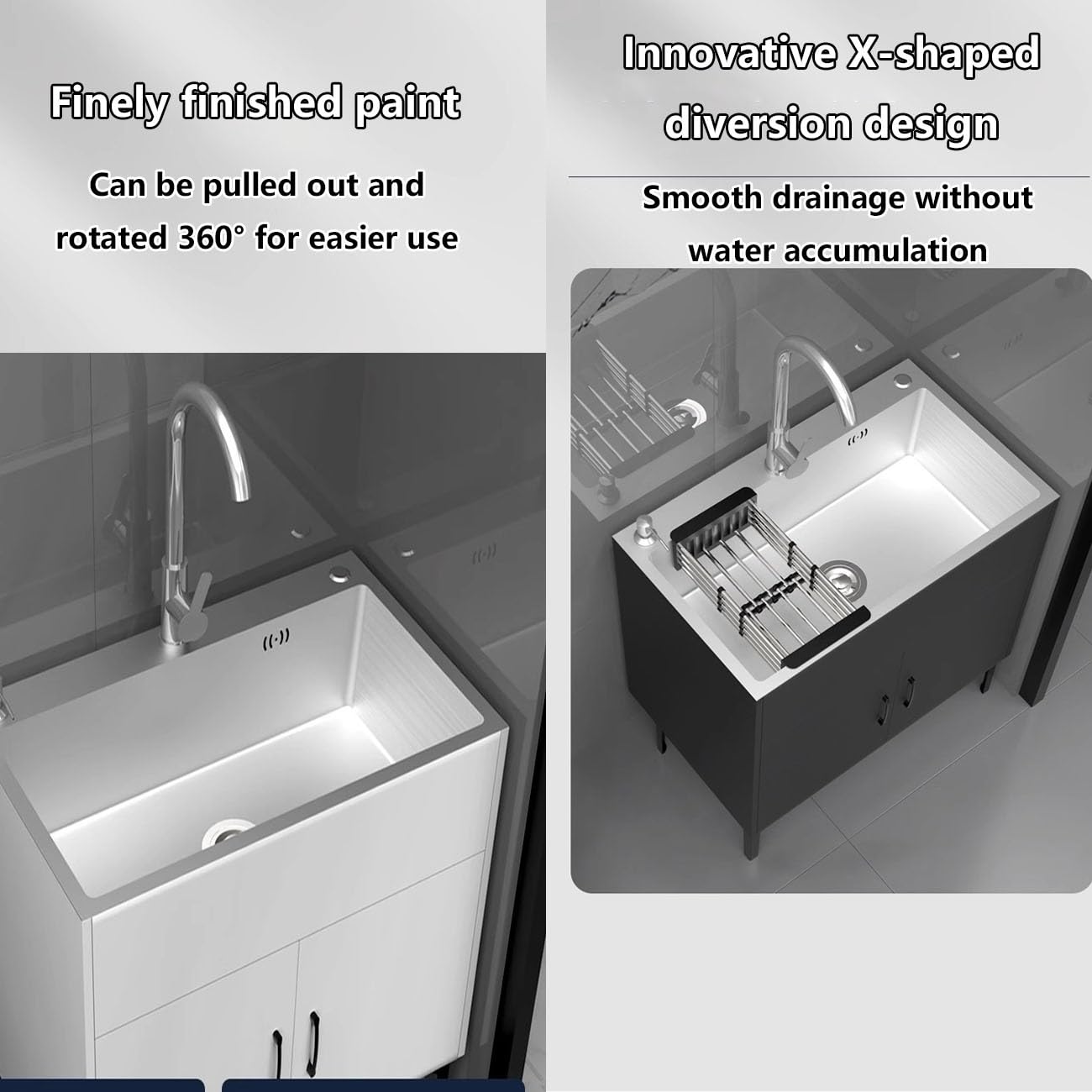 Inless - Fregadero de cocina de acero con gabinete, diseño que ahorra espacio para cocina individual y uso recreativo (58 x 43 x 78 cm) - Slish y funcional