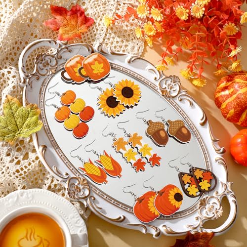 30 Pairs Fall Thanksgiving Earrings Set for Women Double Sided Print Turkey Pumpkin Maple Leaf Sunflower Dangle Wooden Thanksgiving Earrings Jewelry Gift Decor3