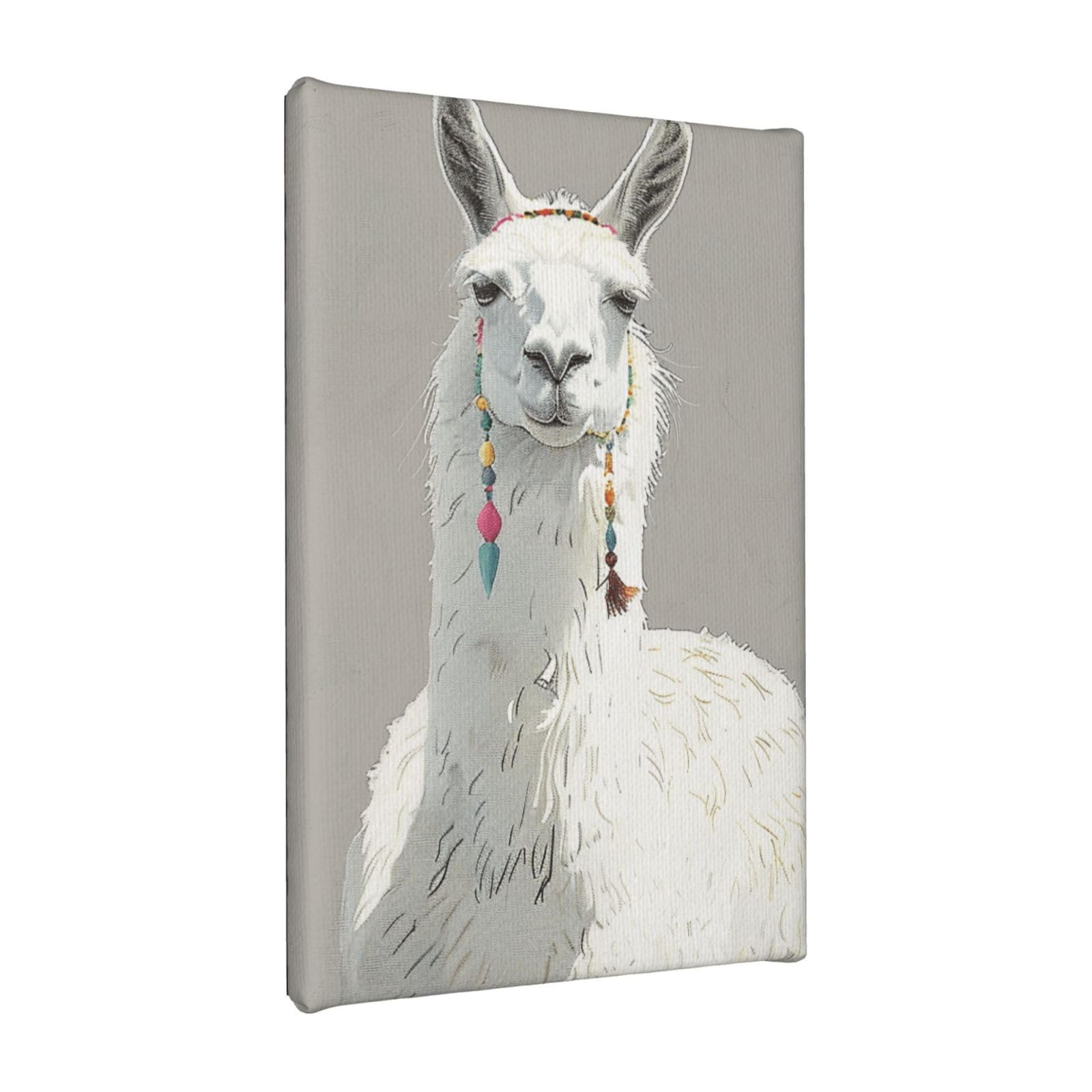 YKLJG Llama print Printed Wall Art Canvas Painting 20x30 CM Wooden Framed Picture Painting Artwork Prints for Bedroom Kitchen Home Office Decor