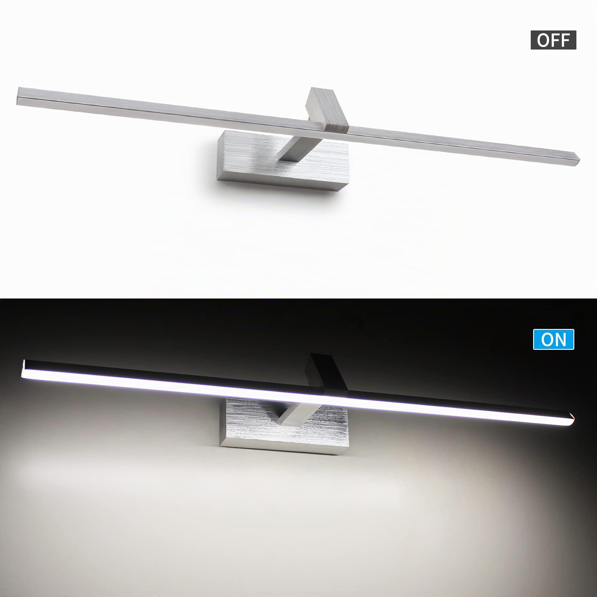 MantoLite LED Lámparas de Pared 12W,60CM 4000K Interior Iluminación para cuadros Con Cabeza de Lámpara Giratoria, Plata Cepillada Baño Espejo Apliques de Pared
