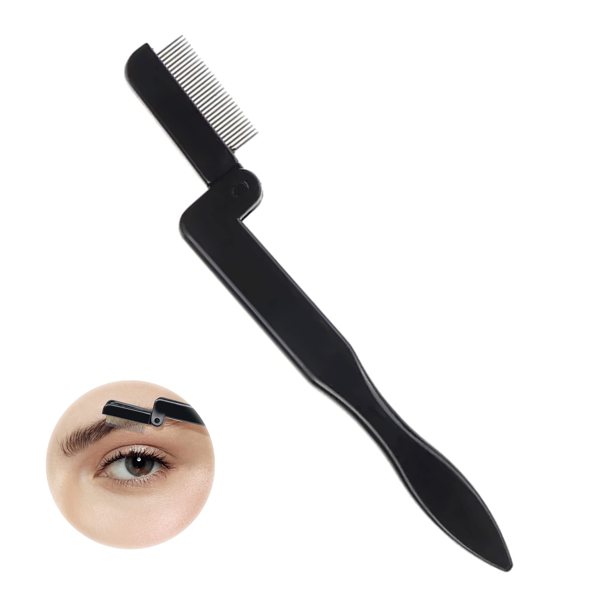 1Pcs Stainless Steel Folding Eyelash Comb & Eyebrow Grooming Brush, Lash Separator Makeup Tool, Portable & Durable, Ideal for Travel & Home Use, Women & Girls Beauty Accessory
