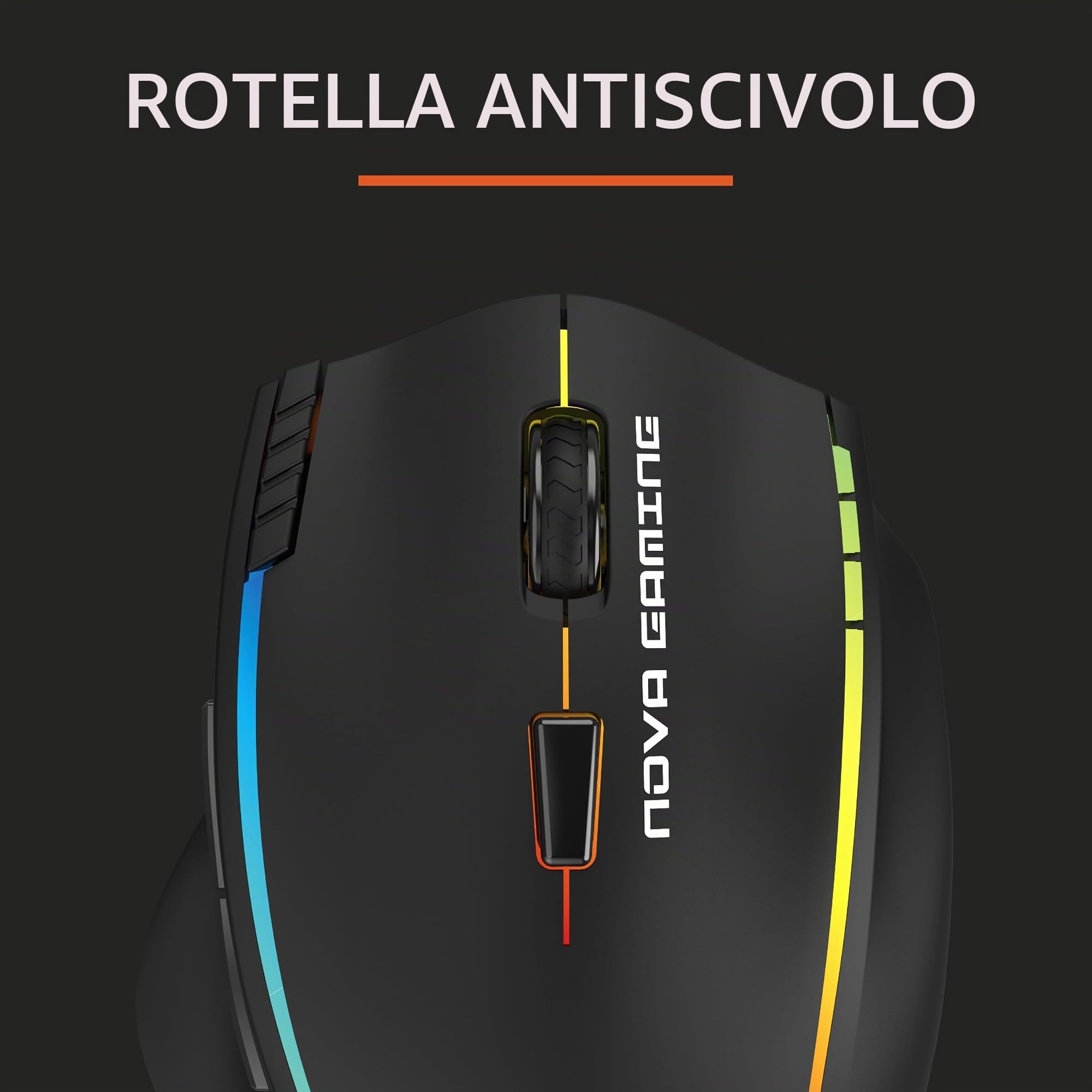 NOVA GAMING – PERSEE – Mouse Gaming Wireless RGB Programmabile – Software di personalizzazione, DPI regolabile, 9 animazioni LED, Mouse Ricaricabile