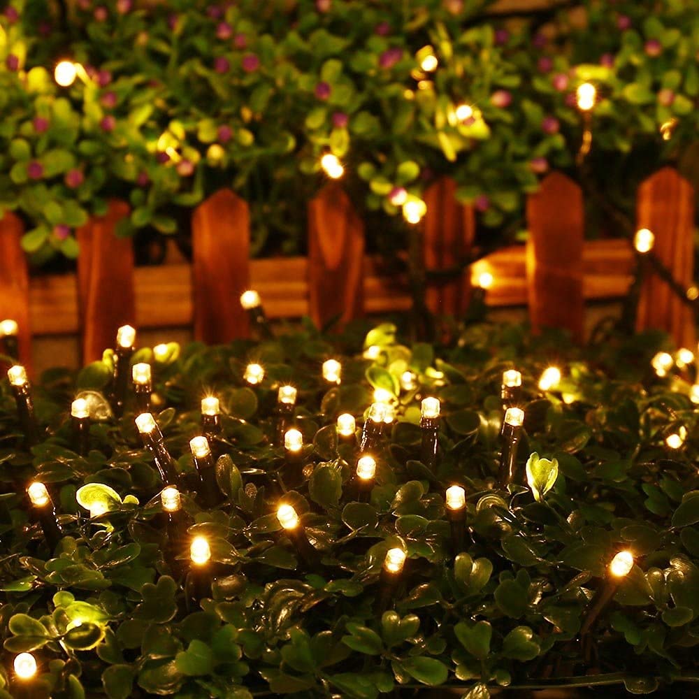 Catena di Luci Natale Esterno, BrizLabs 10M 100 LED Natale Decorazioni Stringa Fata Luce Impermeabile Catena Luminosa con 8 Modalità per Feste Albero di Natale Interno Giardino Eventi (Bianco Caldo)