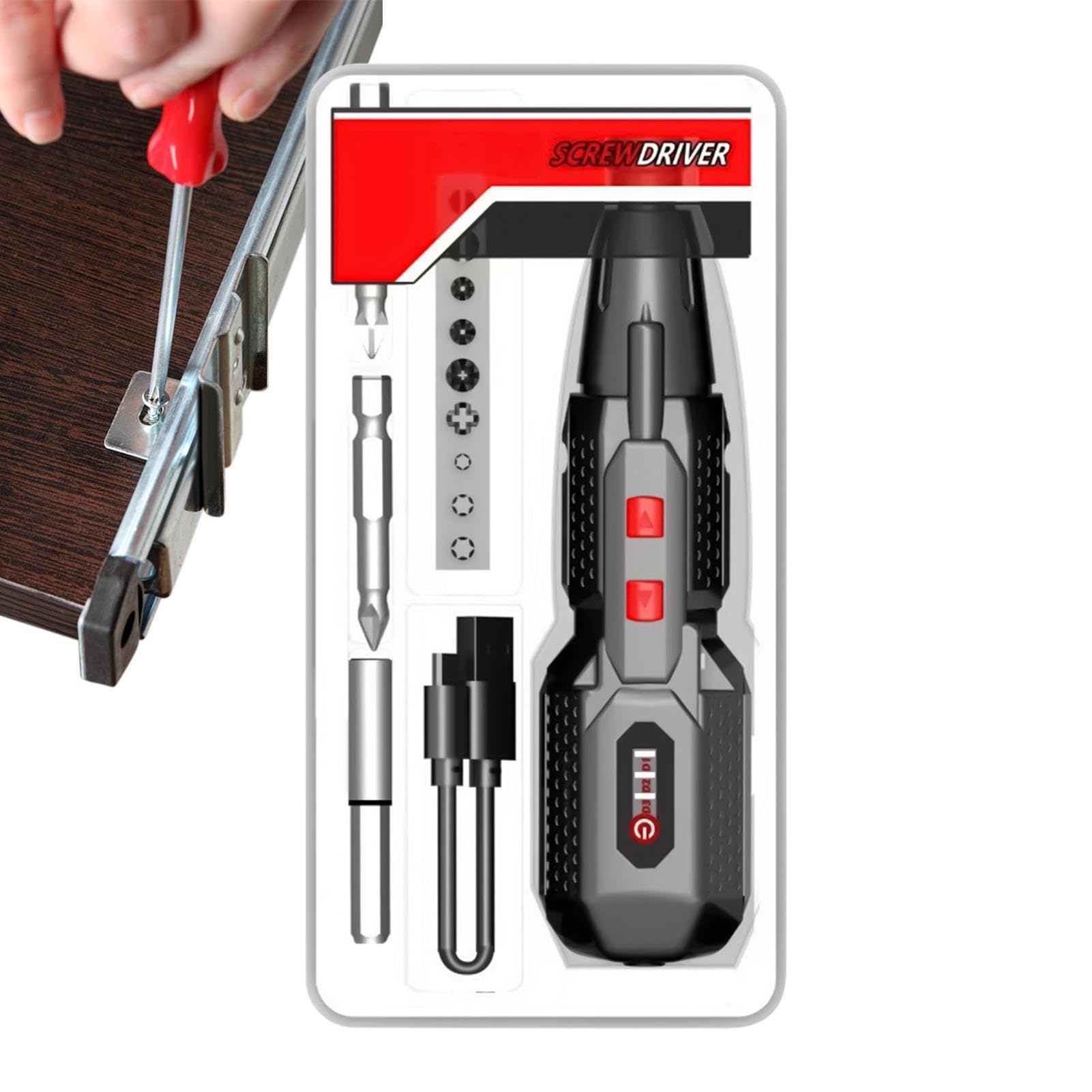 Akku-Elektro-Schraubendreher, wiederaufladbar, ergonomischer 3-Gang-Treiber