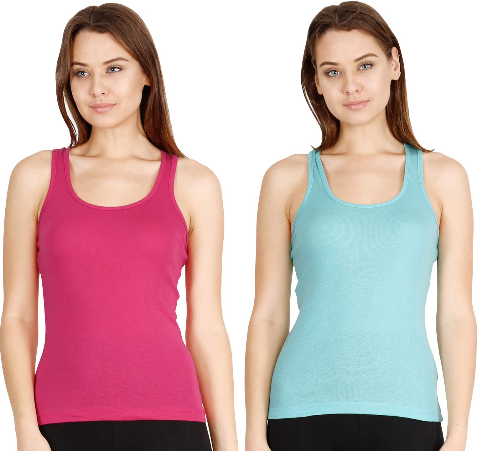 lux cozi Cotton Plain/Solid Women Racer Back Tank Fitted Top - Pack of 2 (Cozi-for-Her-RacerBack-Assorted-85)-picture-26