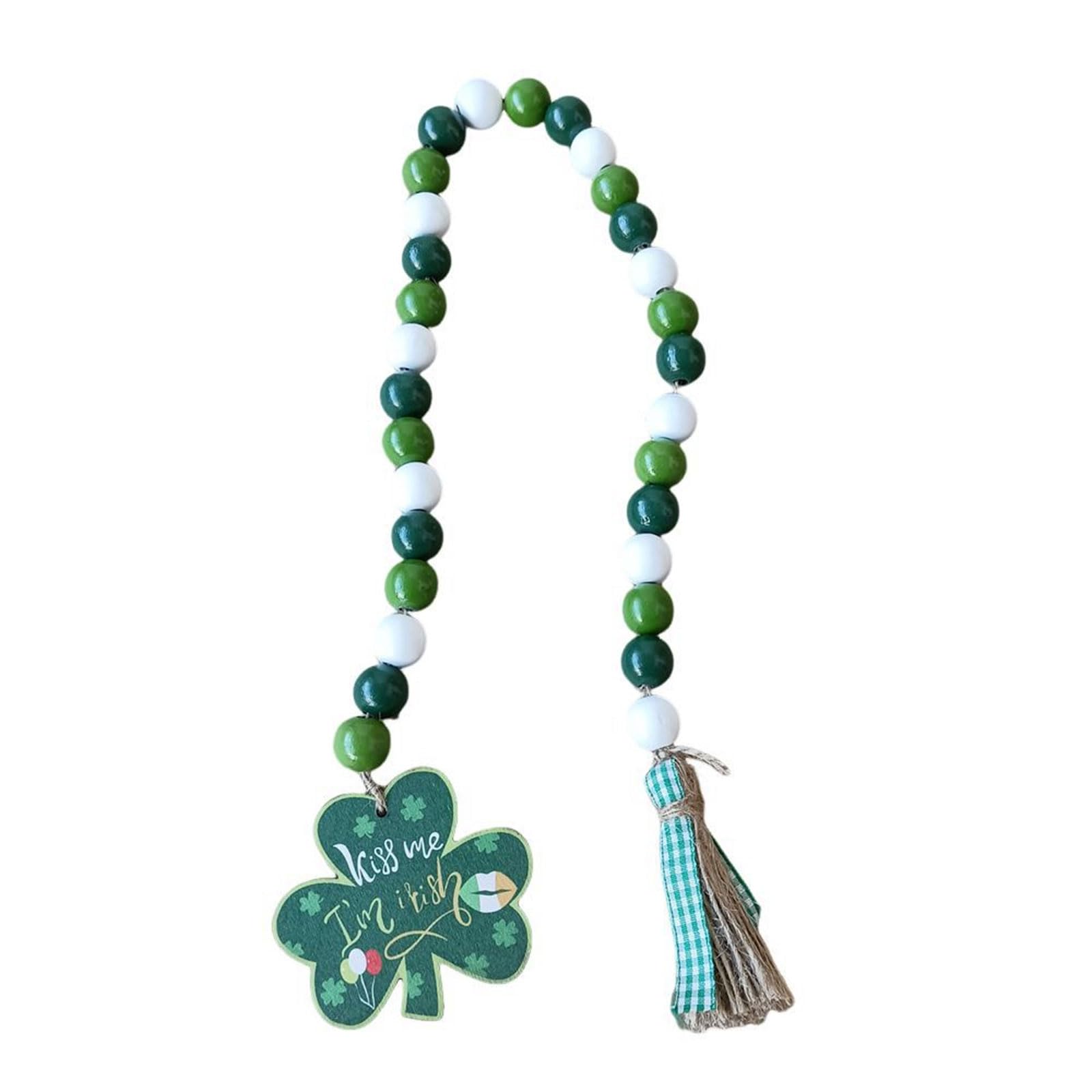 Kalttoy Wooden Beads StPatrick ' s Day Decoration Wood Bead String Hat Wall Hanger Green Decor Irish Bead Garlands Wooden String with Tassels