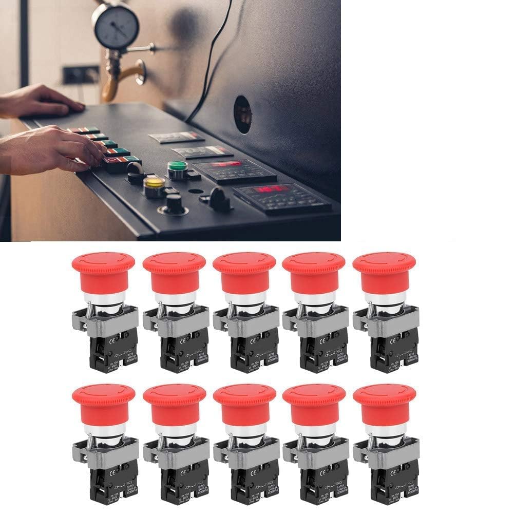 Bouton-poussoir D'arrêt D'urgence, 10 Pièces BEM-XB2-01ZS 240V Interrupteur à Bouton D'arrêt D'urgence avec Contacts en Alliage D'argent Intégrés