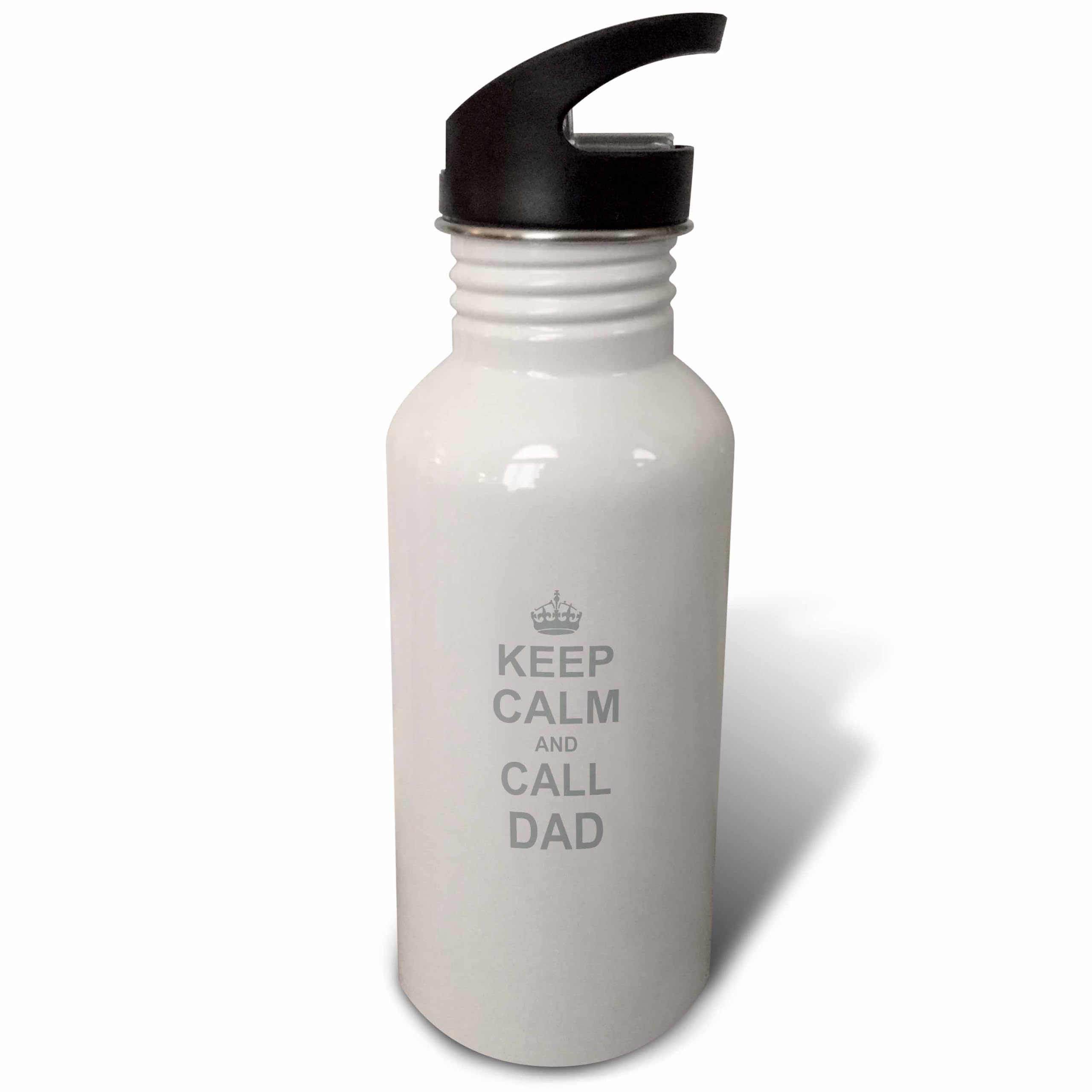 3dRose "Keep Calm and Call Dad-funny carry on parody for daddy girls and boys-fun humor humorous" Sports Water Bottle, 21 oz, White
