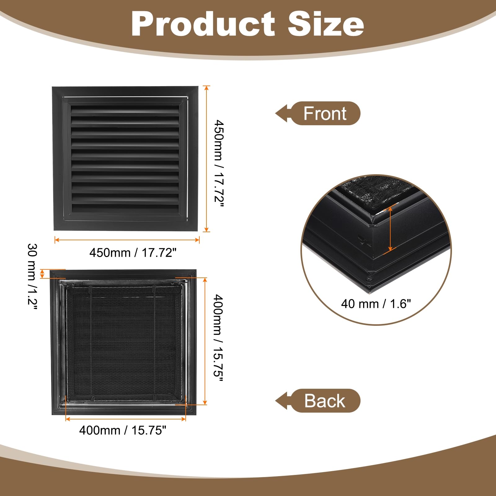 PATIKIL Rejilla De Retorno De Aire De 16" X 16", Rejilla Lineal De Aleación De Aluminio Con Filtro De Malla Extraíble Para Paredes Techos Suelos Y Sistemas HVAC, Negro