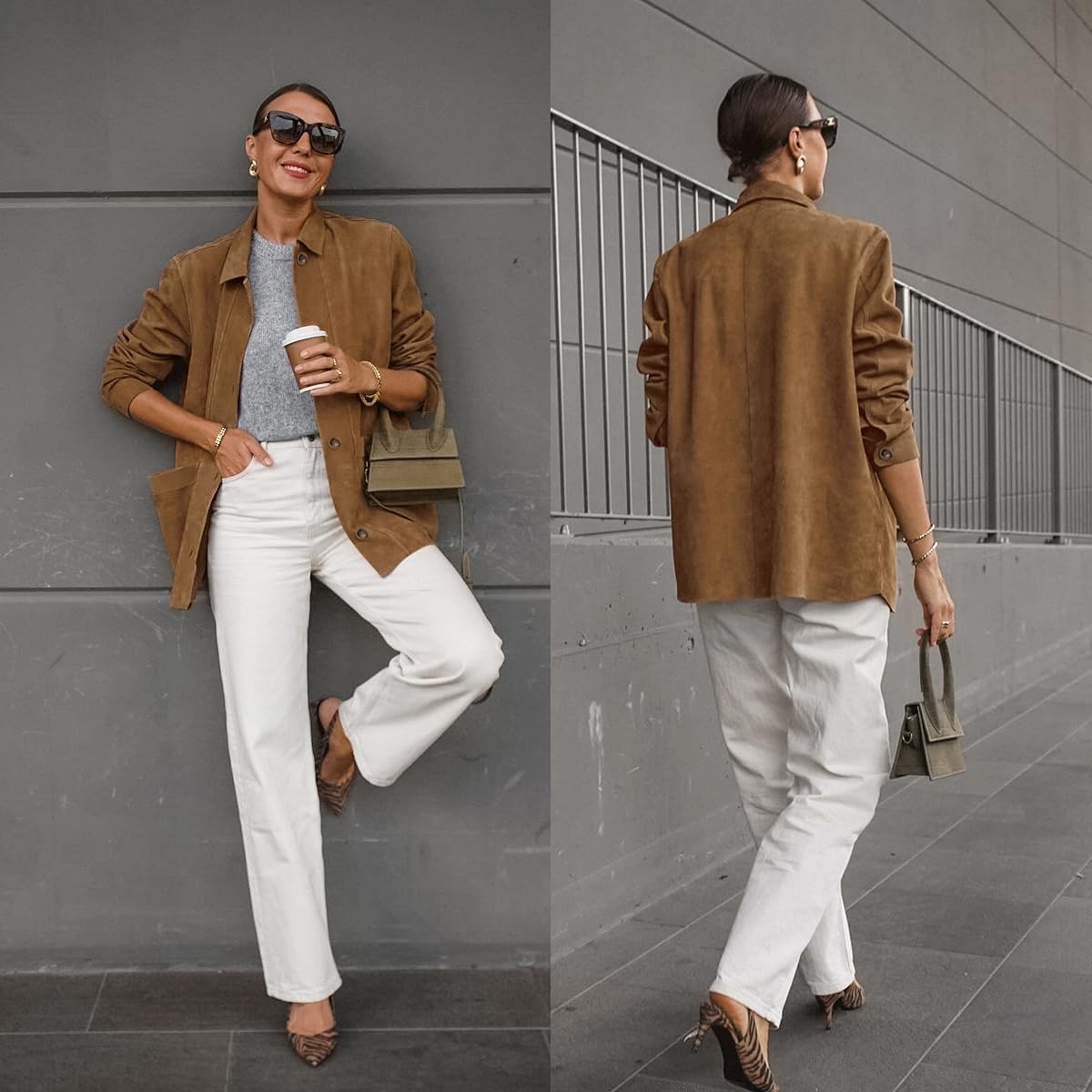 Veste en cuir synthétique pour femme - Veste d'automne Maillard marron en daim - Veste Y2k