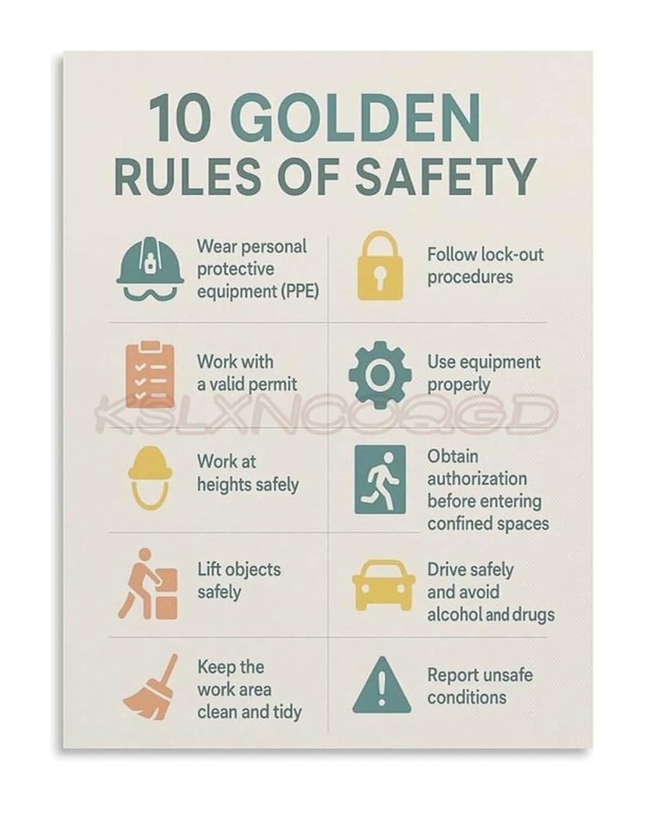 IDGTTLDF Large 10 Golden Rules Of Poster Canvas Print Modern Wall-Art for Office Factory Workplace Framed,12x18inch(30x45cm)