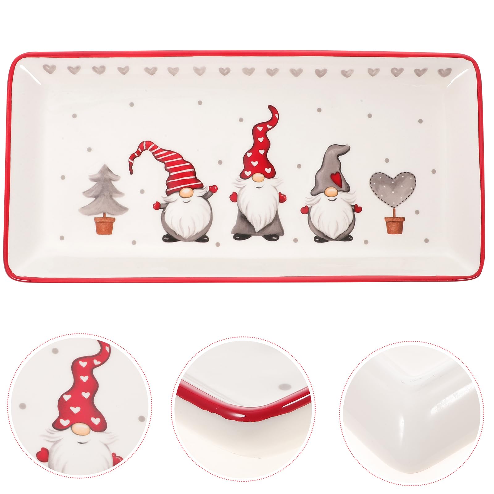 BESTonZON Plateau De Noël en Céramique Assiette De Service Rectangulaire GNOME Plateau De Dîner De Noël -Ondes Plat pour Salade Pâtes Fromage Apéritif Steak