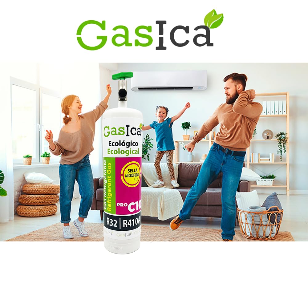 2x Envases GASICA C10 PRO - Gas Refrigerante Ecológico Orgánico - Equivalente a 1.6Kg de R410A y R32- Alternativa para R410A y R32-400g Neto por envase
