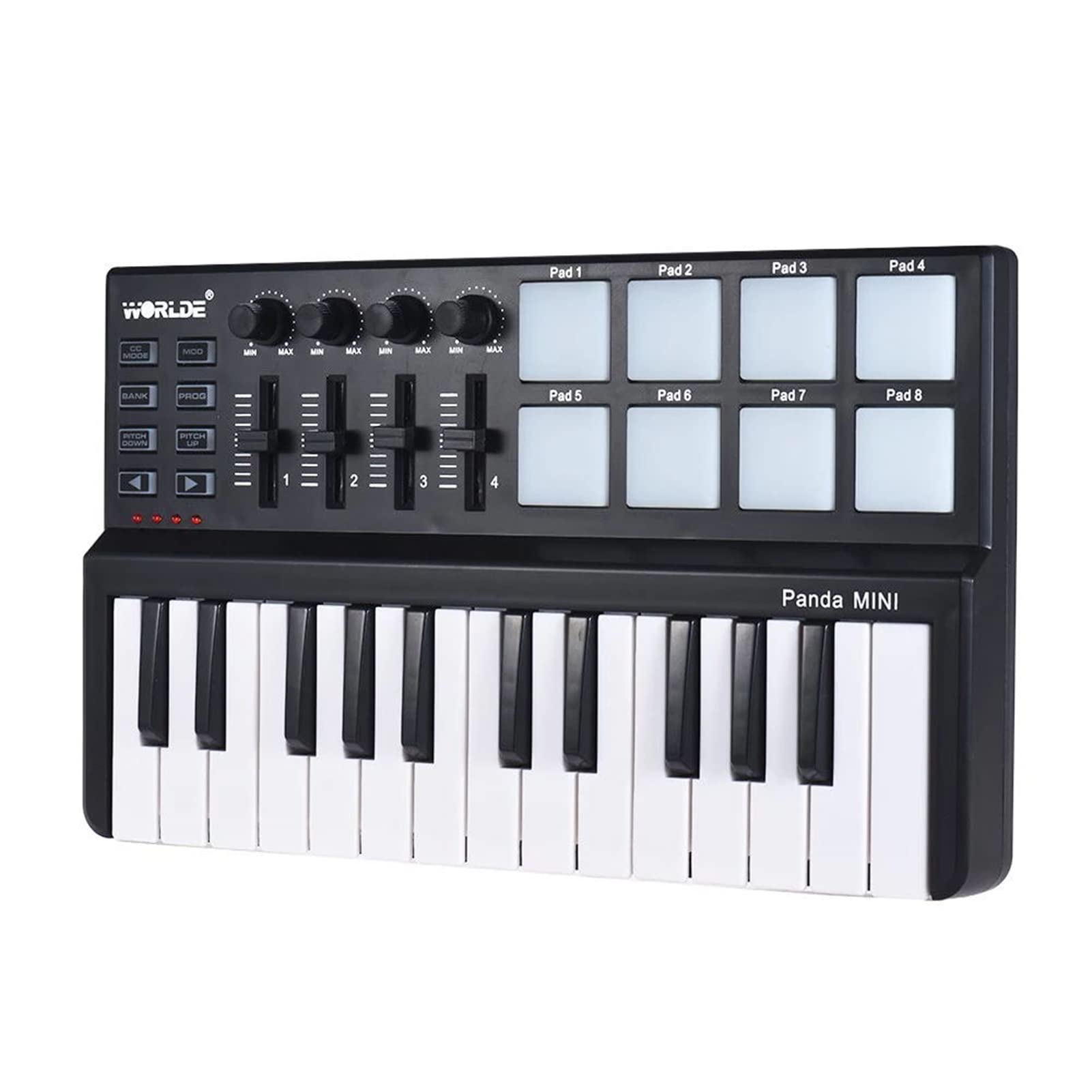 ZJchao Tastiera Controller MIDI USB a 25 Tasti, 8 Trigger Pad Retroilluminati 4 Manopole di Controllo 4 Slider con Tasti Sensibili Alla velocità, per Windows Mac OS X Software Musicale