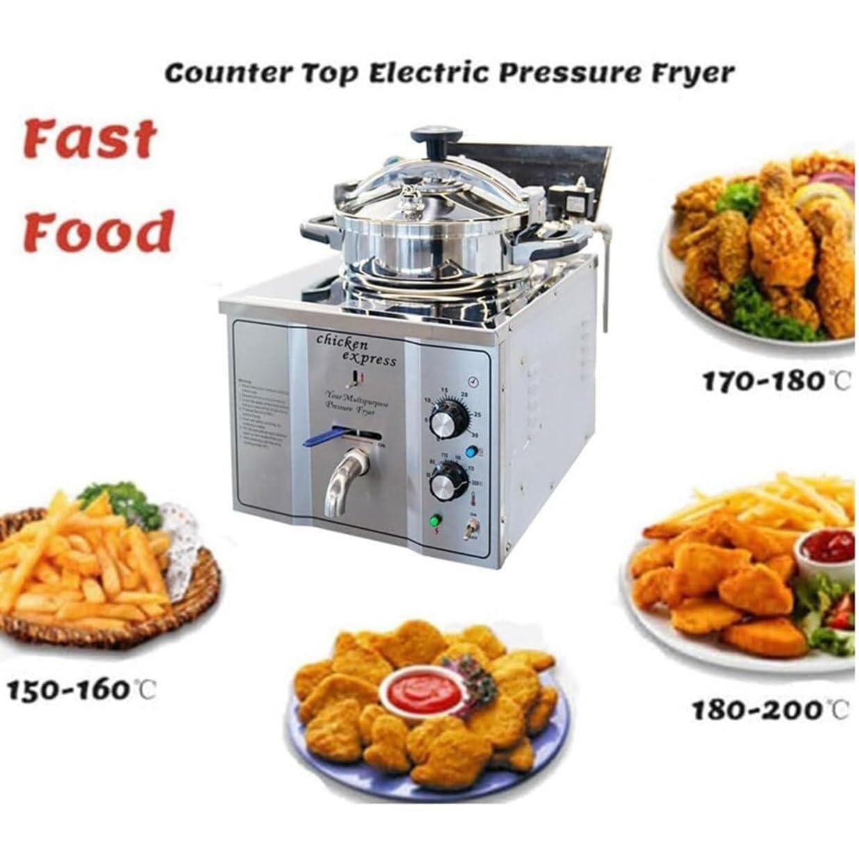3000W Commercial Deep Fryer, 16L Countertop Electric Pressure Air Fryer, Stainless Steel Chip Fryer Temperature Control 50-200°C, Fried Chicken Stove, for Kitchen Home Restaurant
