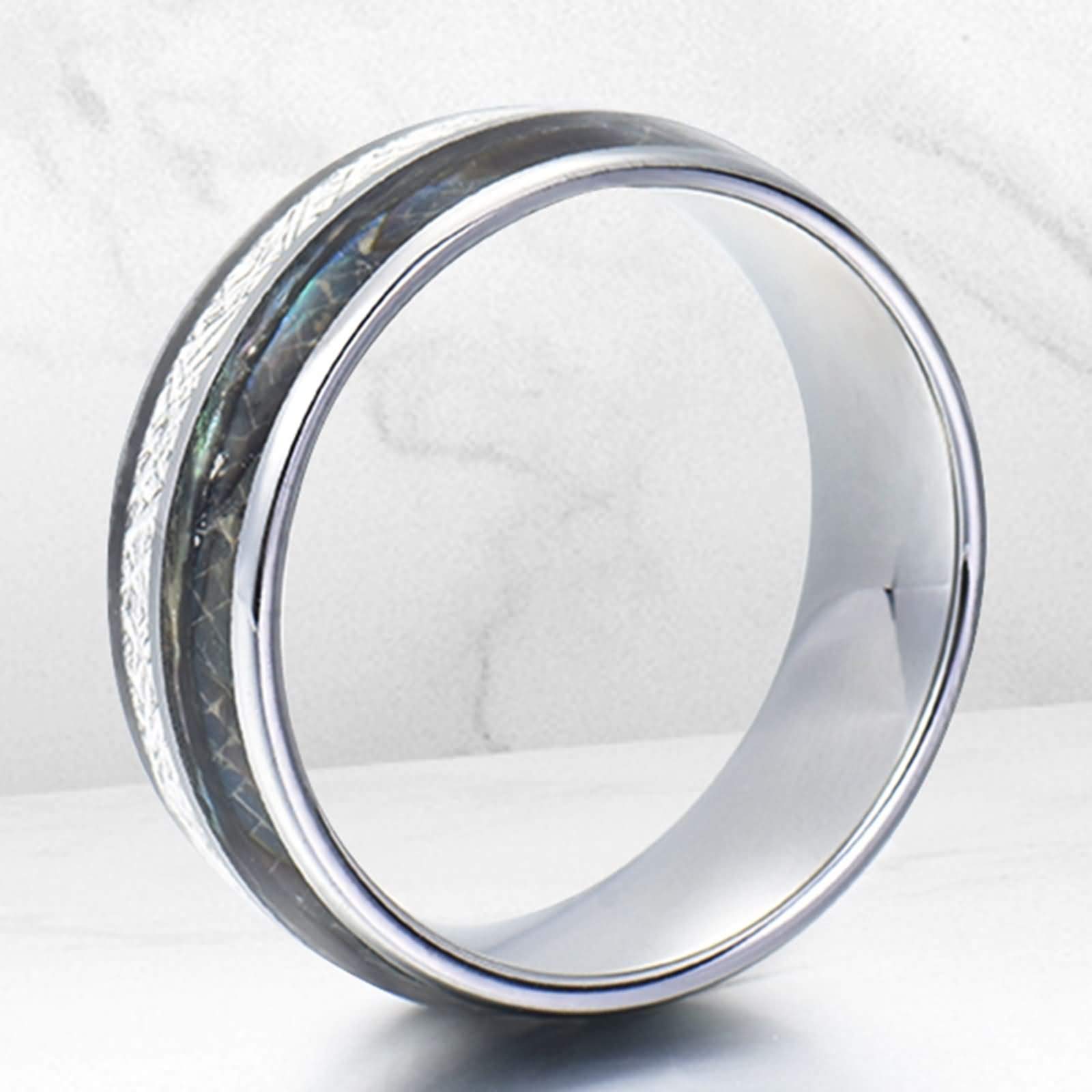Anello Carburo di Tungsteno Uomo Anello con Conchiglia di Abalone Anelli Uomo Personalizzabili 8MM Anelli Promessa Argento Misura 12-31