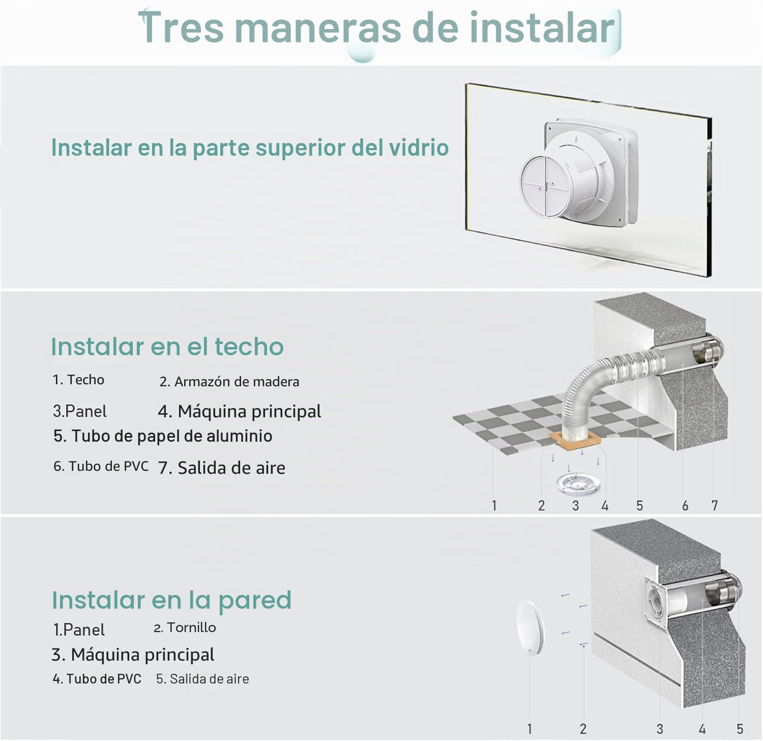 Extractor de Baño 100mm, Extractor de Baño Silencioso 34 dB, Extractor de Aire con Válvula Antirretorno, 95m³/h Flujo Aire IPX4, para Baño Cocina Garaje Oficina