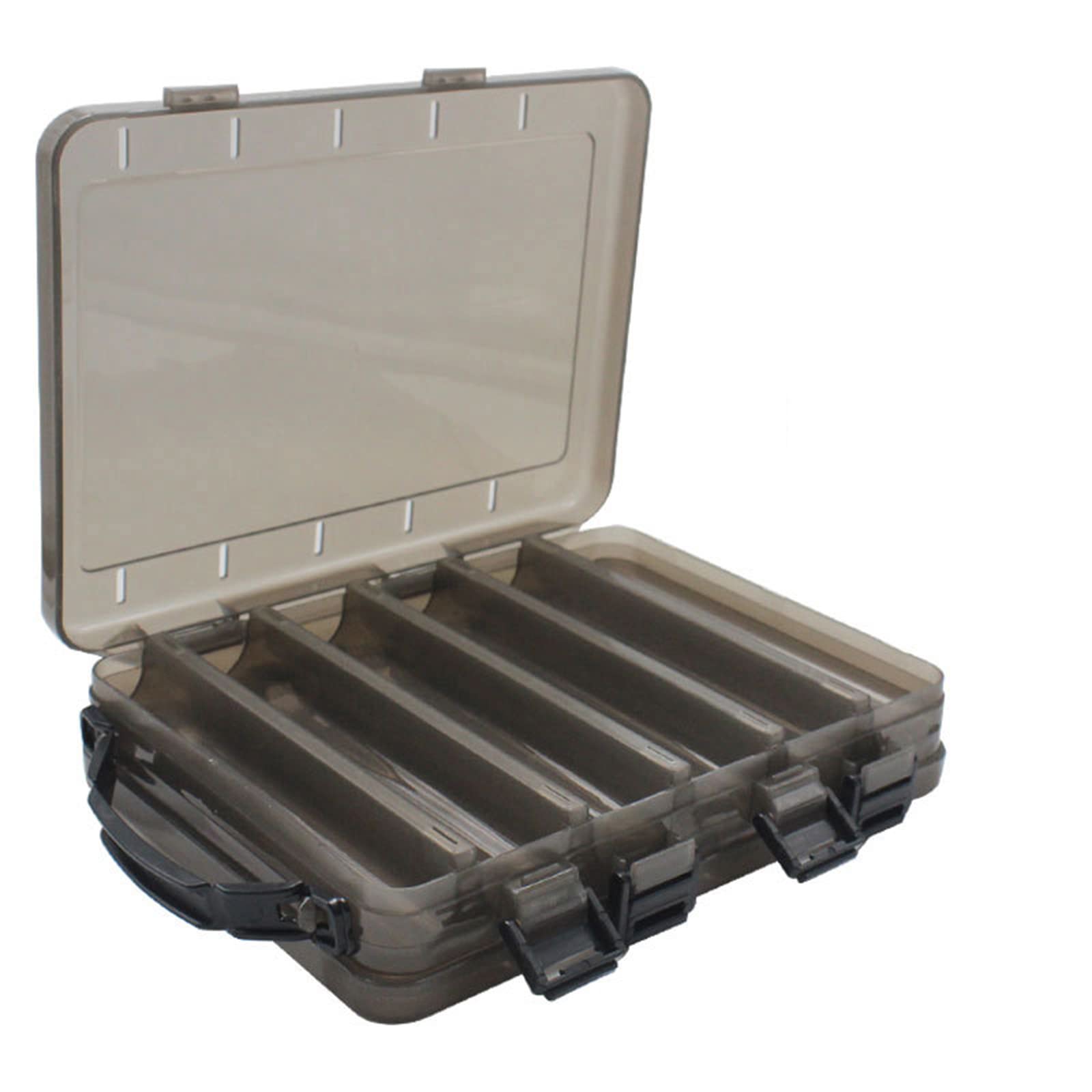 TOPIND Double Sided Fishing Lures Box Transparent Visible Plastic Bait Hooks Boxes Terminal Tackle Bits Clear Storage Organizer Case 14 Compartments with Drain Hole Accessories, Grey(1pcs)