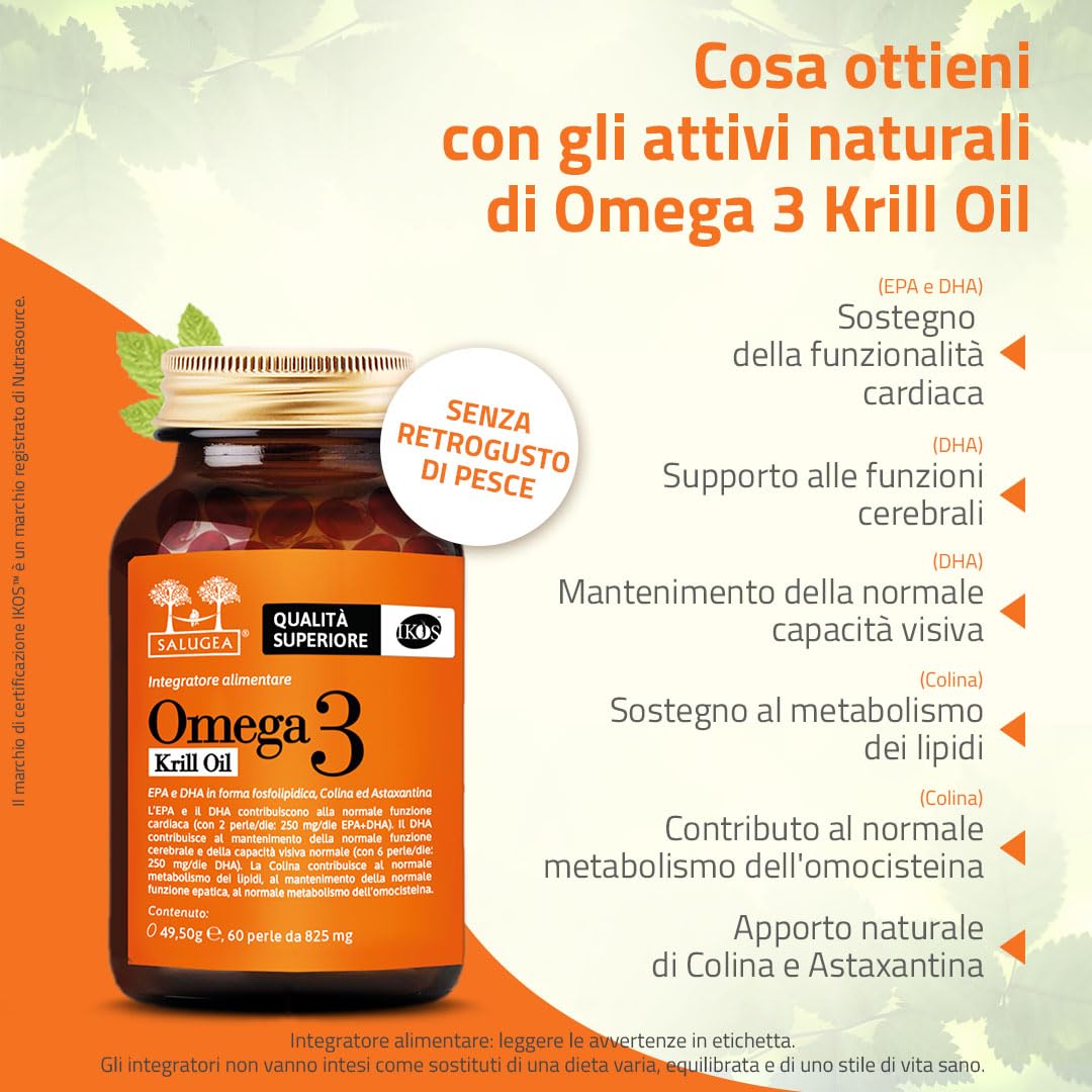OMEGA 3 KRILL OIL Sangea – 100% naturelle à base d'huile de Krill Antarctique avec Coline et Astaxantine – EPA et DHA hautement assimilables – 60 perles – Flacon en verre foncé pharmaceutique