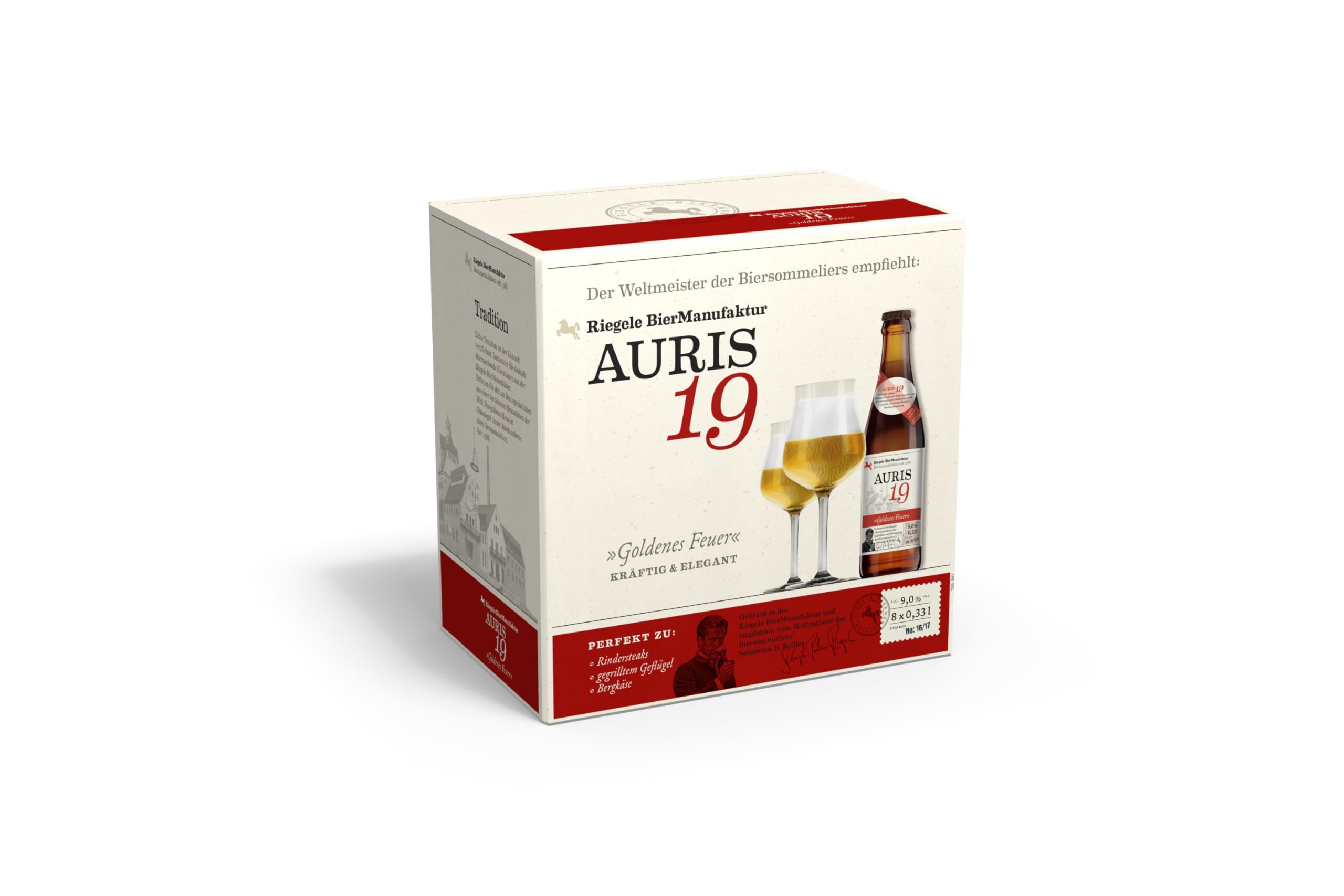 Riegele Geschenkbox Auris 19 - Goldenes Feuer - Das malzige Starkbier, Craft Beer aus Bayern (8 x 0,33l)
