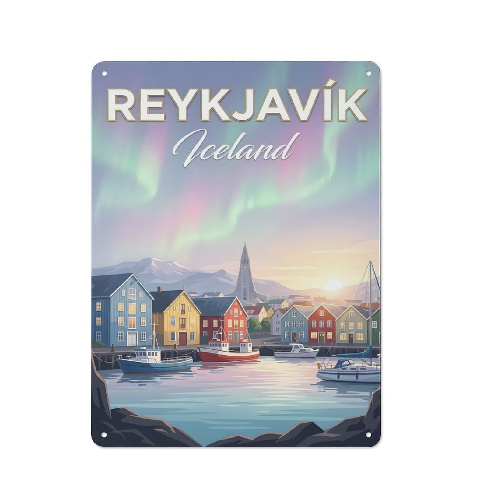 Junmoney Style-17 For Home Office Or Studio, Reykjavik Iceland Aurora Borealis Vintage Tin Sign 40X30cm, Tin Sign Wall Decor For Home Offices And Studios