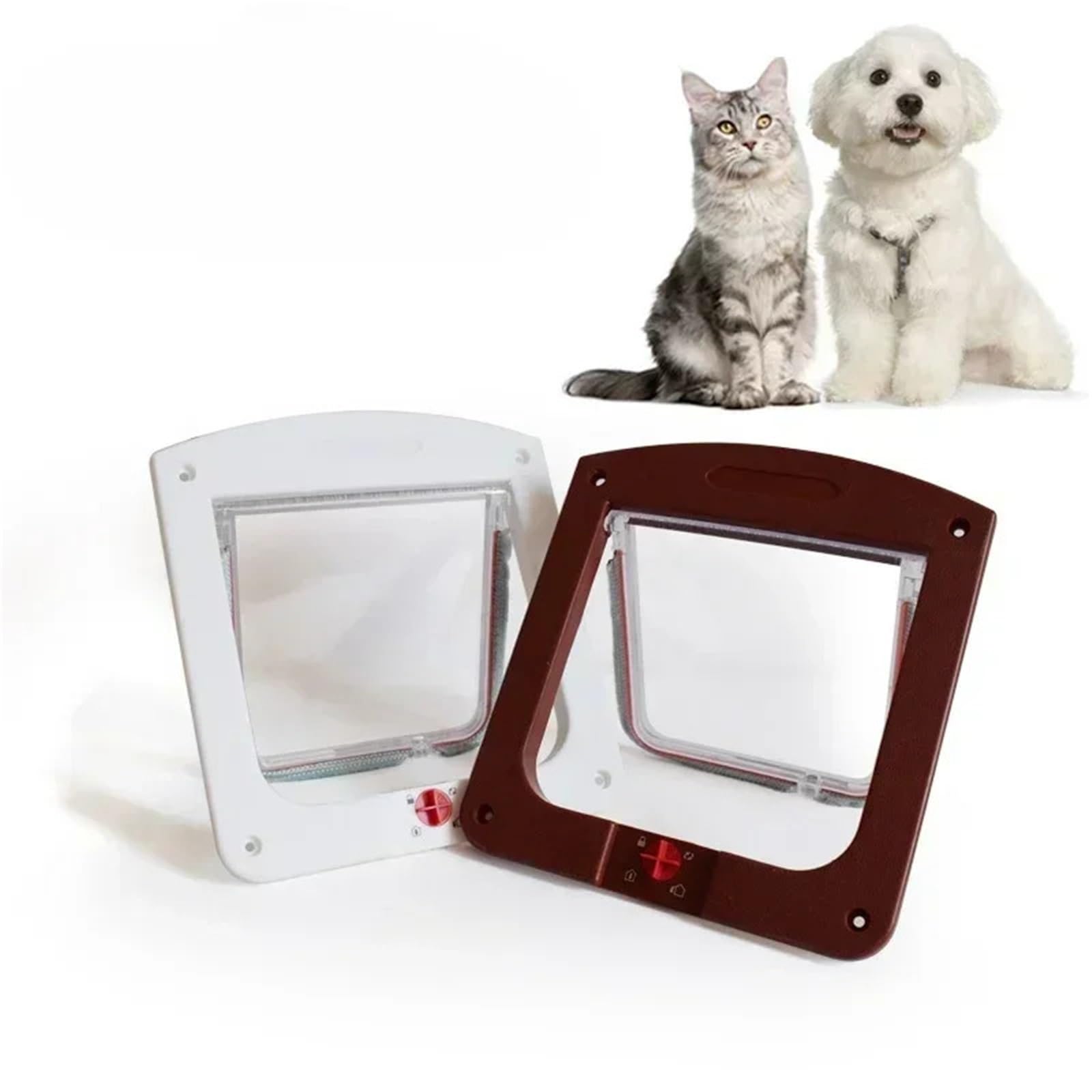 Katzenklappe 1PC Katzen-Hundetür mit 4-Wege-Verriegelung for Kätzchen und kleine Haustiere, doppelter EIN- Ausgang, wetterfeste Sicherheitstüren für Tür(Brown)