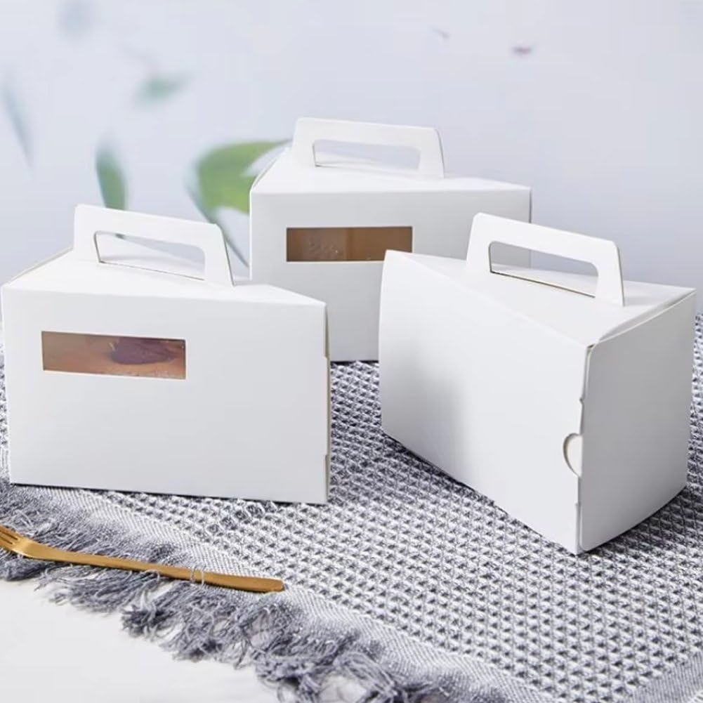 50 Pezzi di Scatole Portacontenitori in Cartone Triangolare per Dolci E Torte con Manico per Cheesecake, Budino, Panini, Sushi